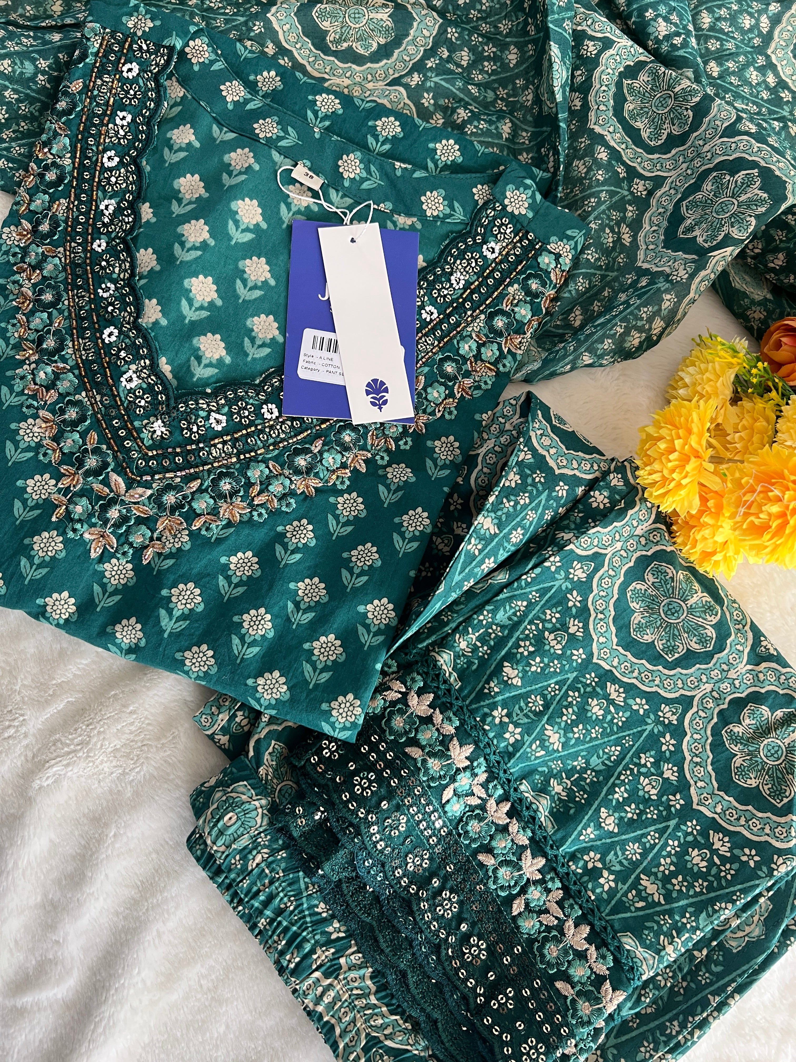 Dimpee Ajrakh Cotton HandEmbroidered Dupatta set - Image 23