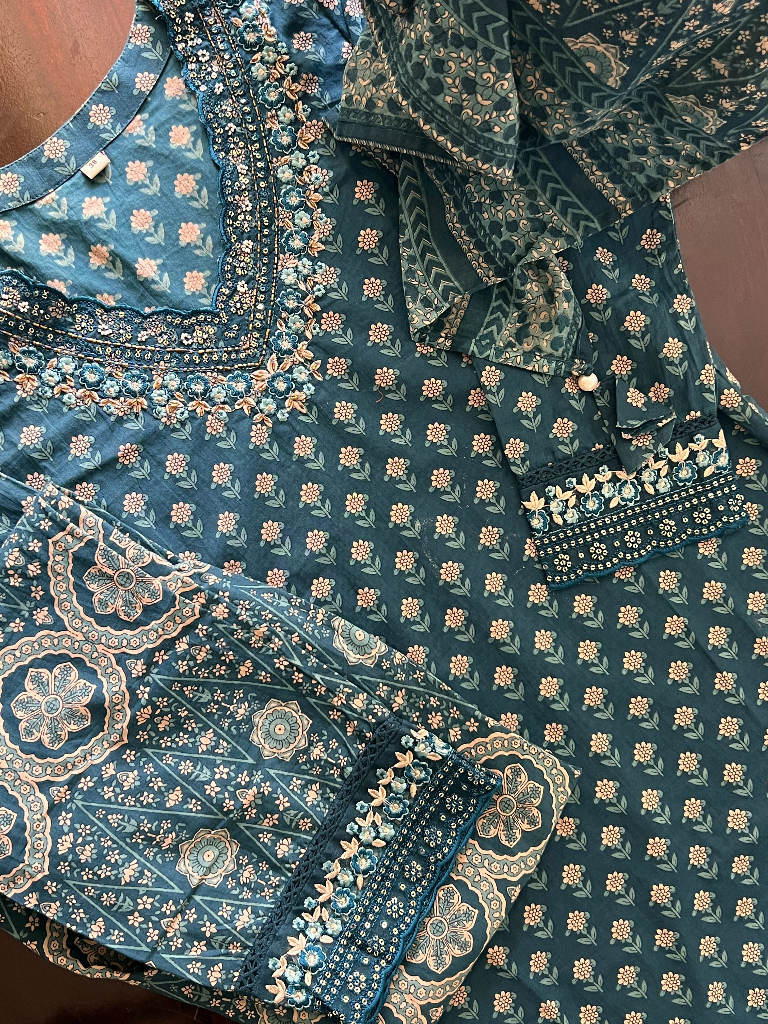 Dimpee Ajrakh Cotton HandEmbroidered Dupatta set - Image 6