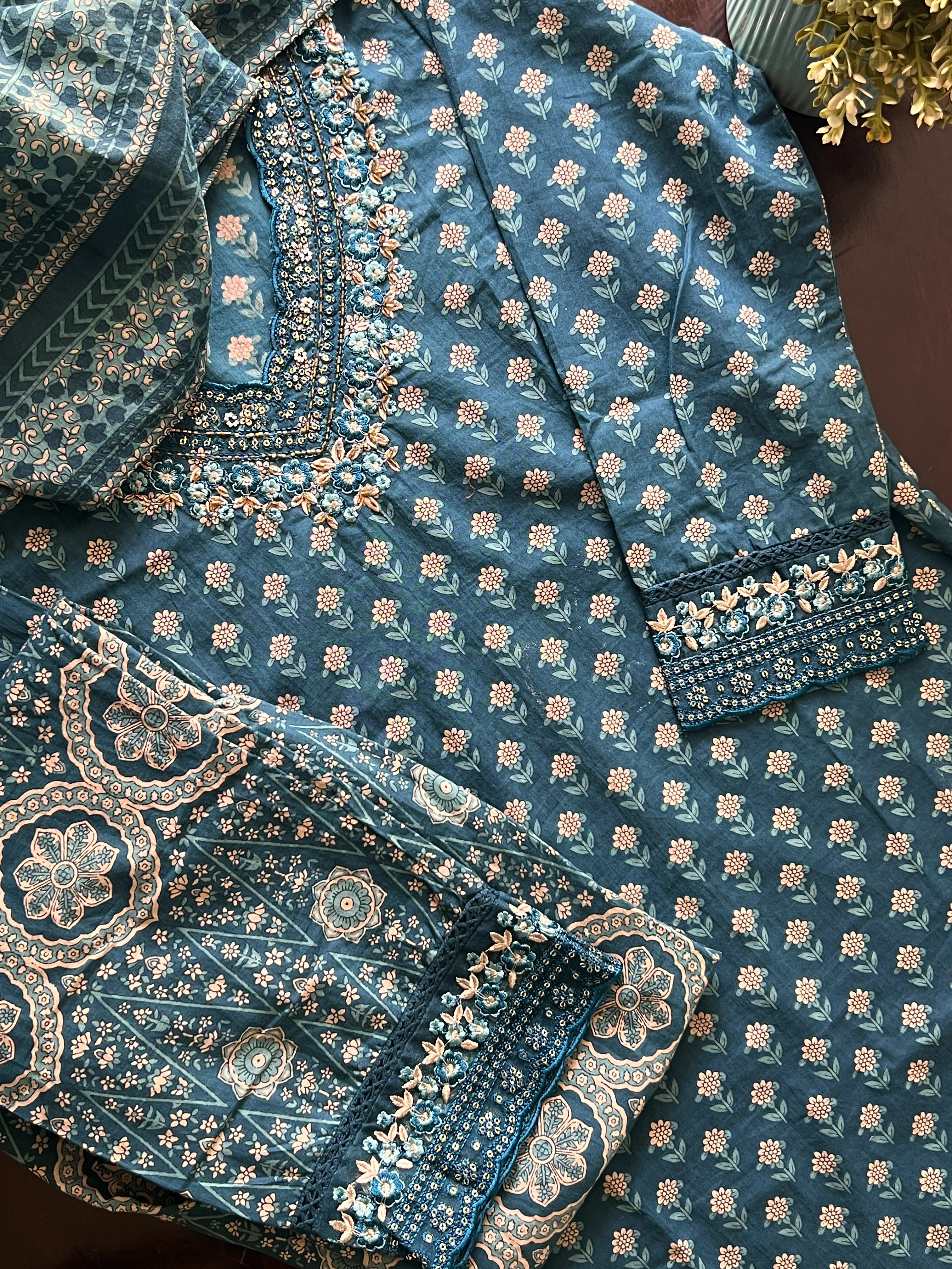 Dimpee Ajrakh Cotton HandEmbroidered Dupatta set - Image 7