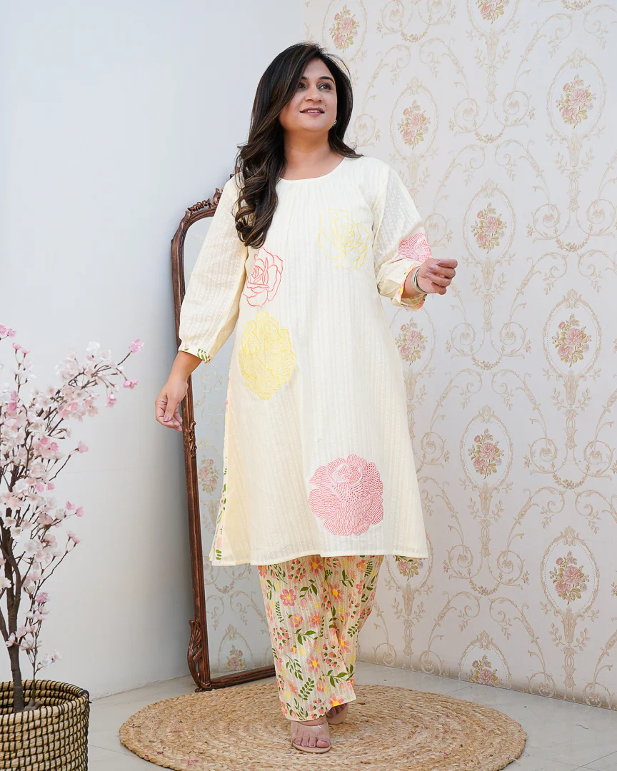Dobby Cotton A-line Embroidered Coord set - Image 4