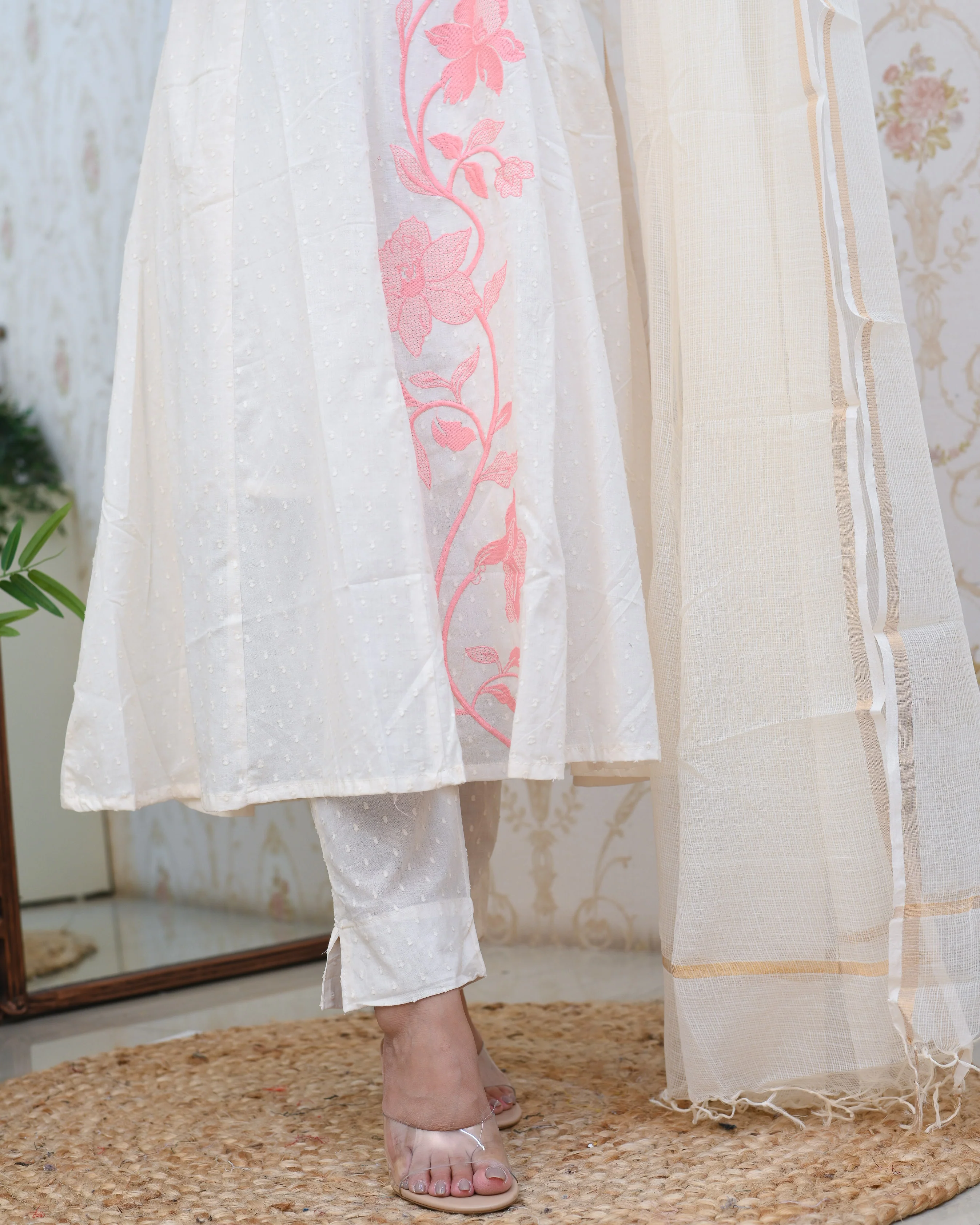Dobby Cotton A-line Embroidered Pant Set - Image 16