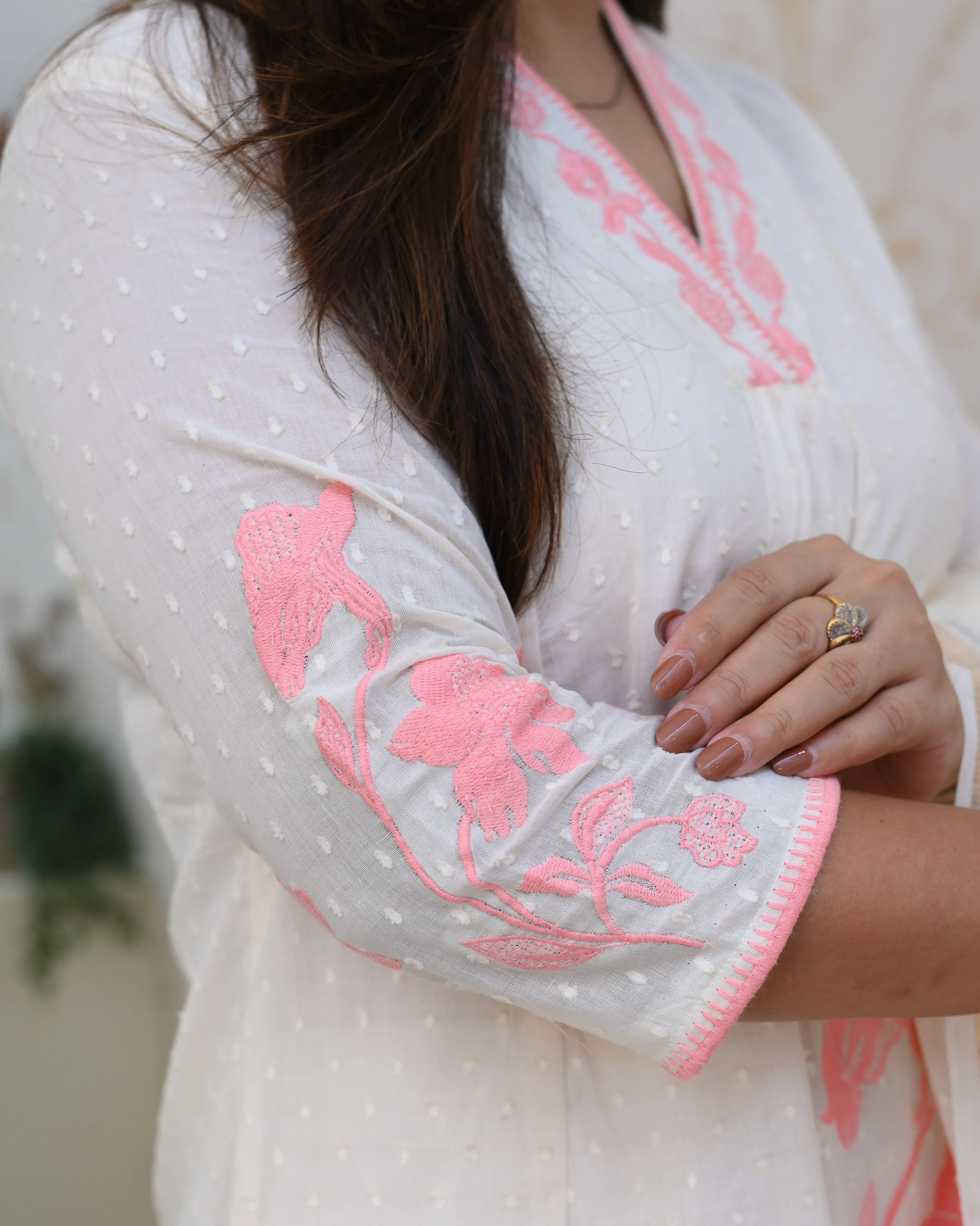 Dobby Cotton A-line Embroidered Pant Set - Image 7
