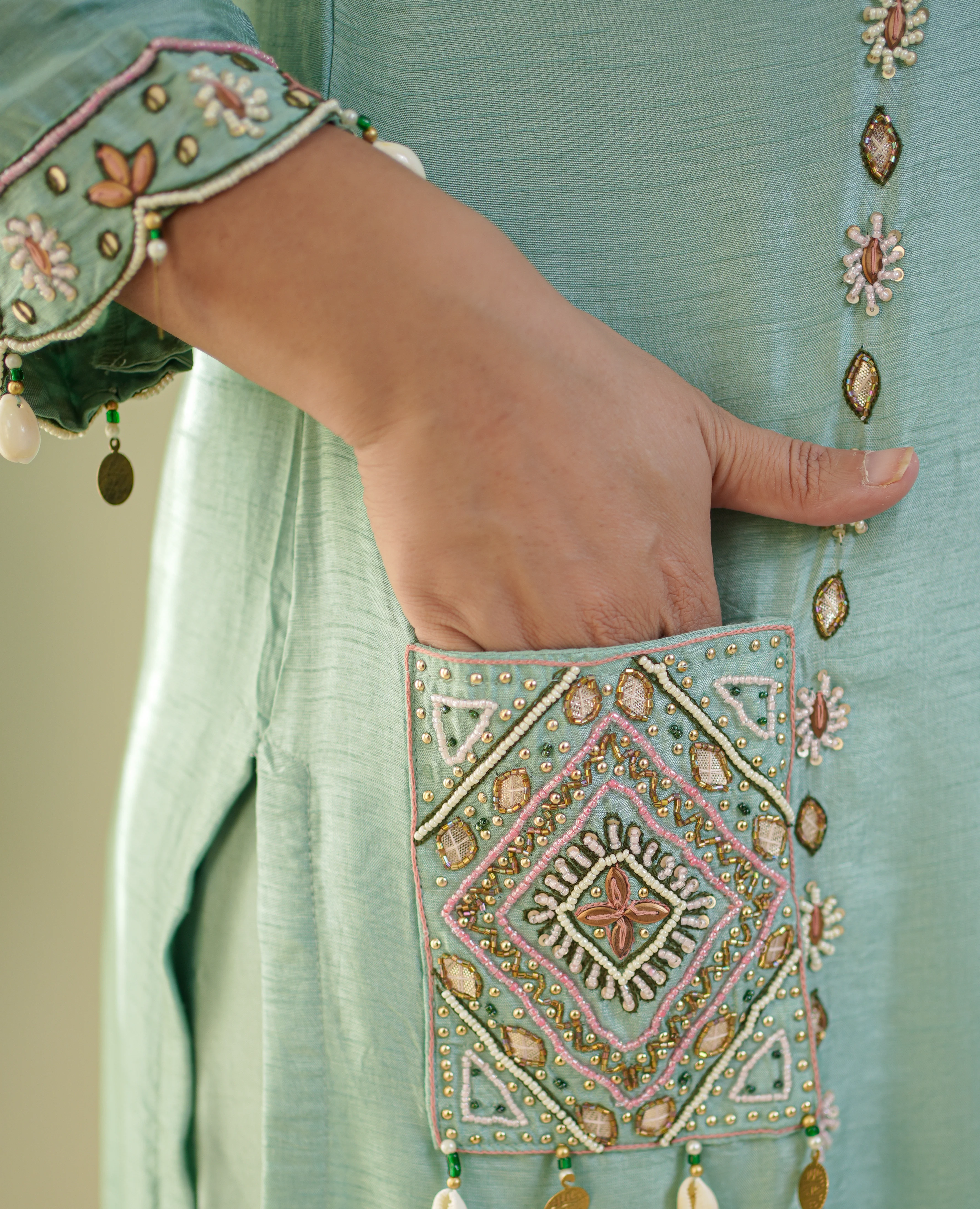 Sia Blue Silk Festive HandEmbroidered Pant Set - Image 10