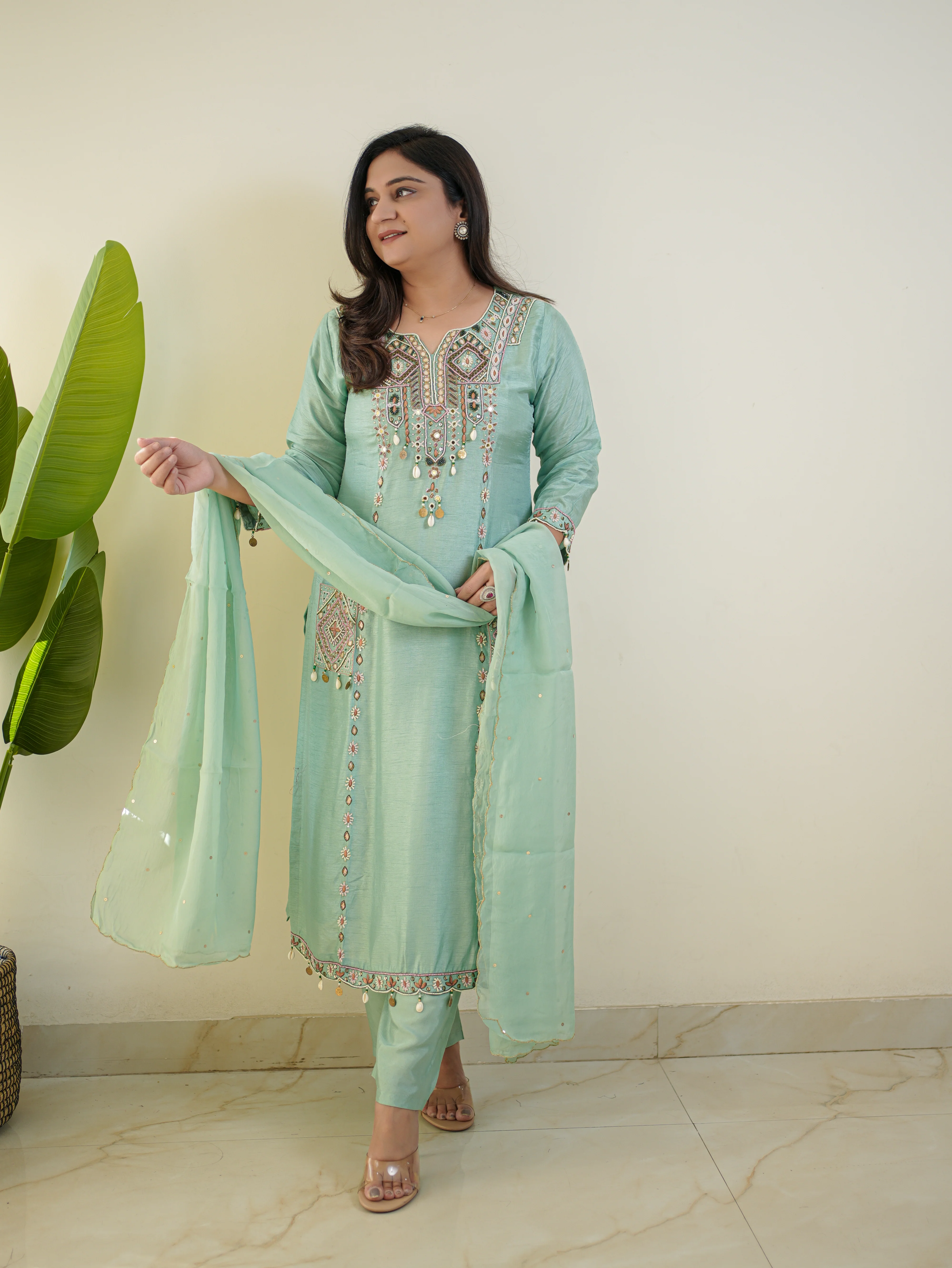 Sia Blue Silk Festive HandEmbroidered Pant Set - Image 5