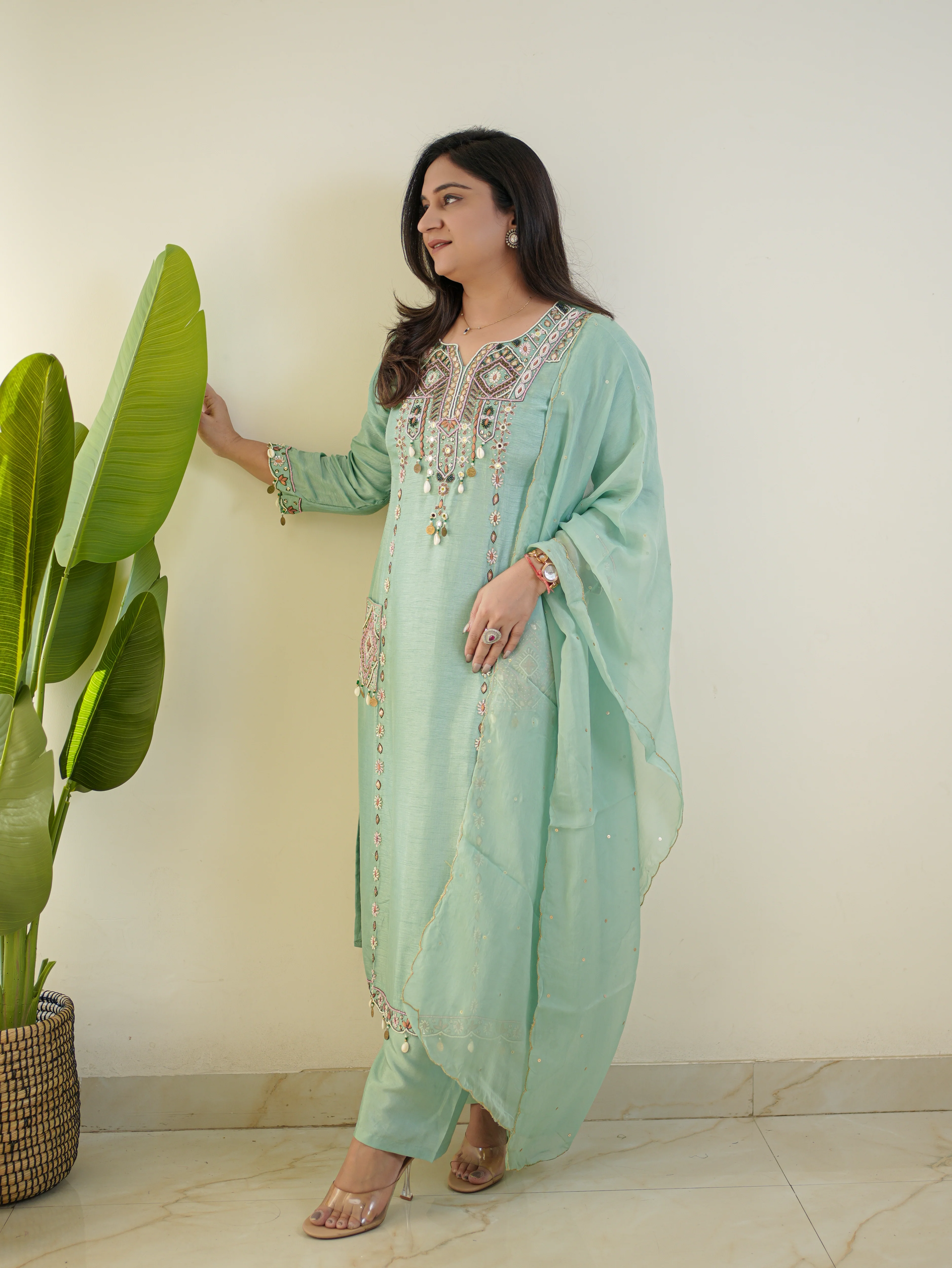 Sia Blue Silk Festive HandEmbroidered Pant Set - Image 7