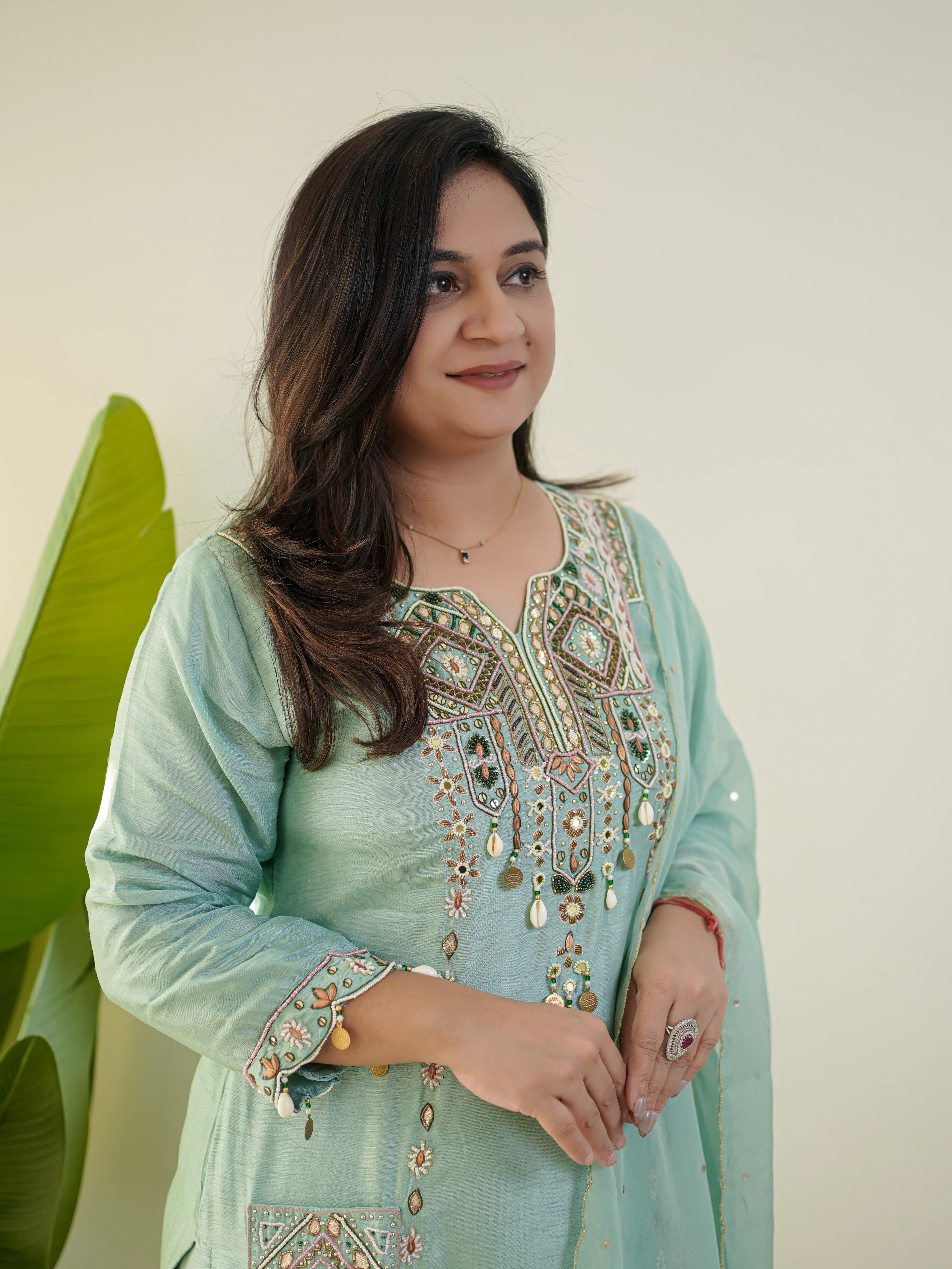 Sia Blue Silk Festive HandEmbroidered Pant Set - Image 8