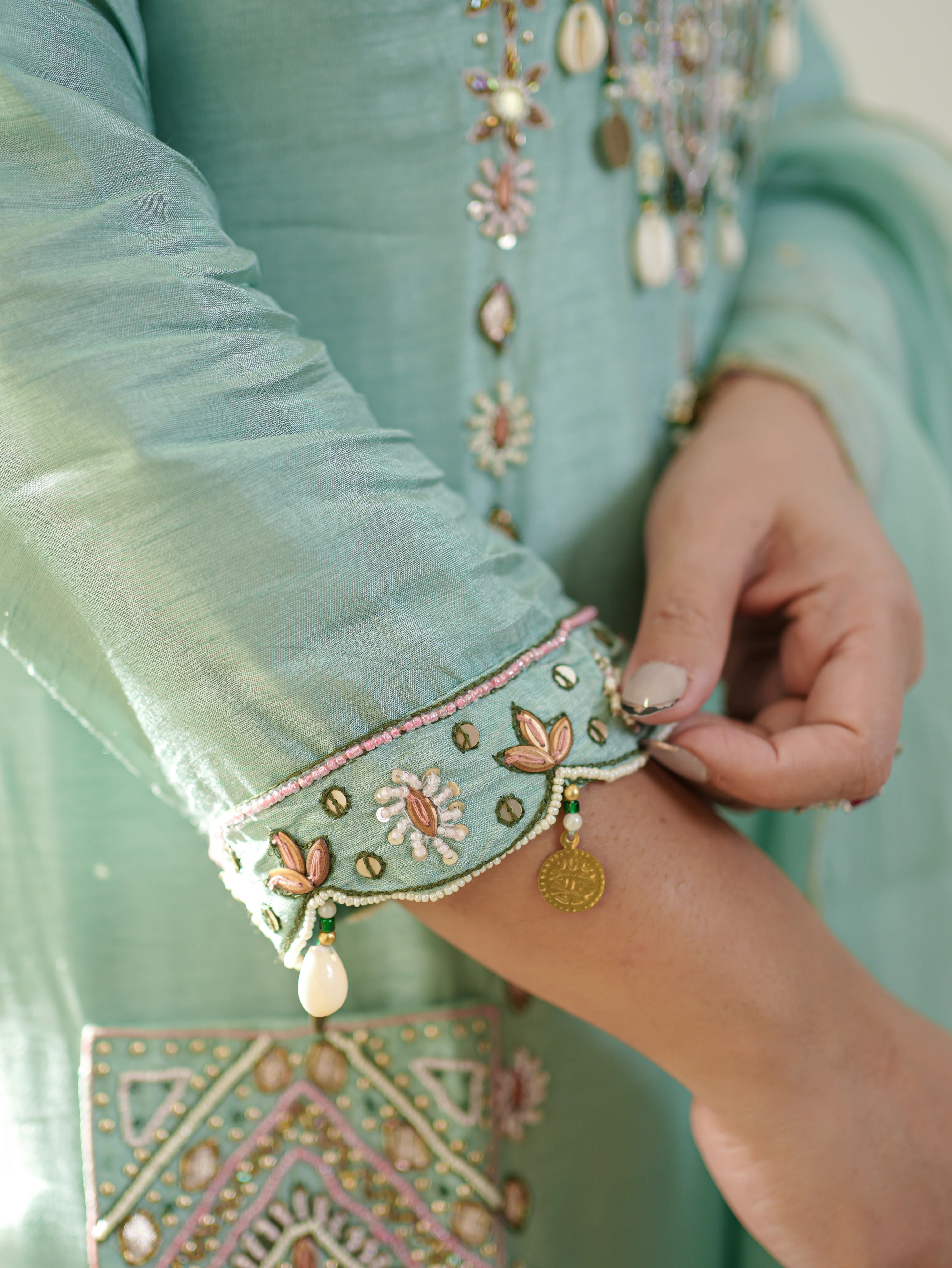 Sia Blue Silk Festive HandEmbroidered Pant Set - Image 9