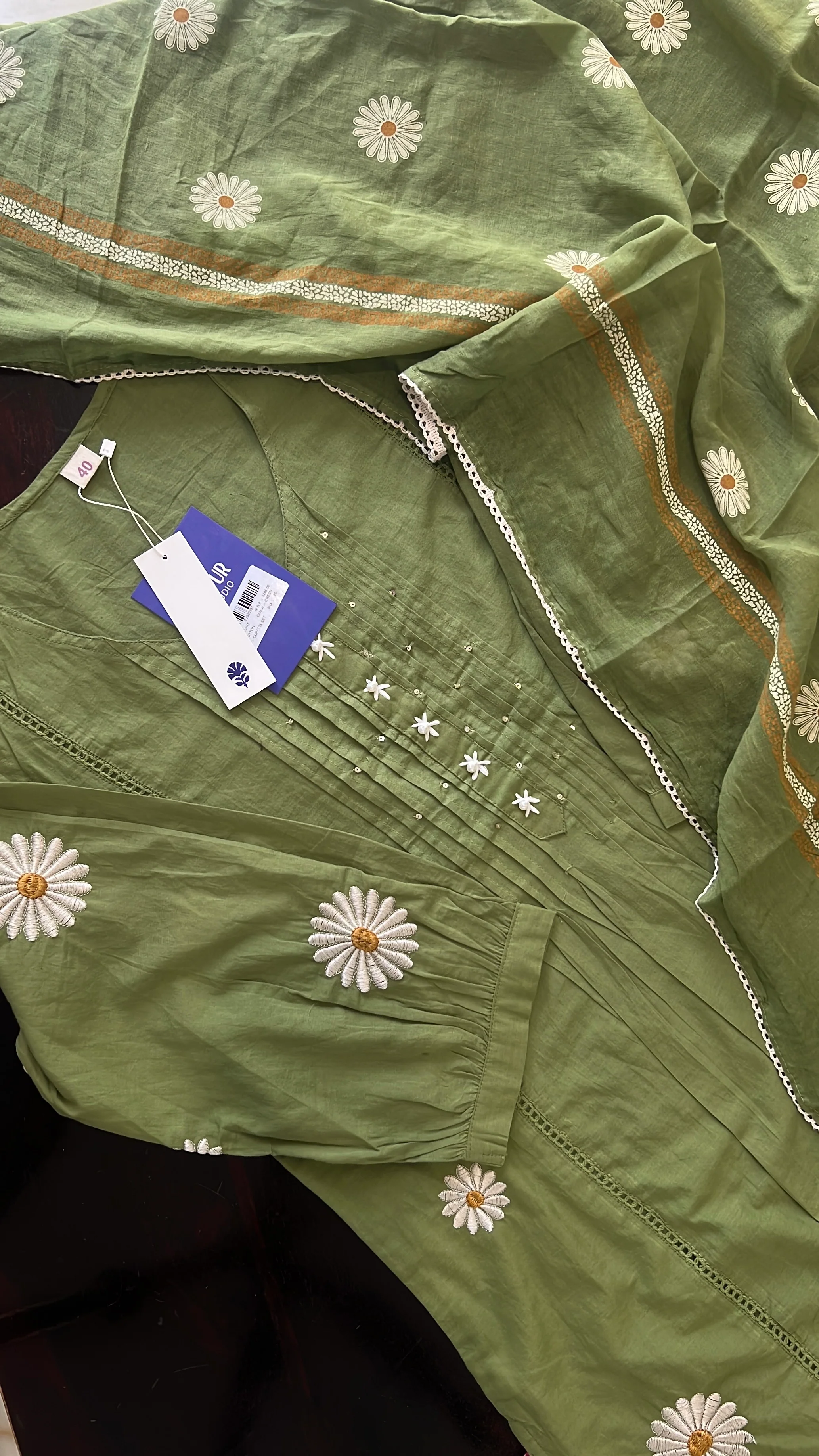 Eira Mul Cotton Embroidered A-line Pant Set - Image 12