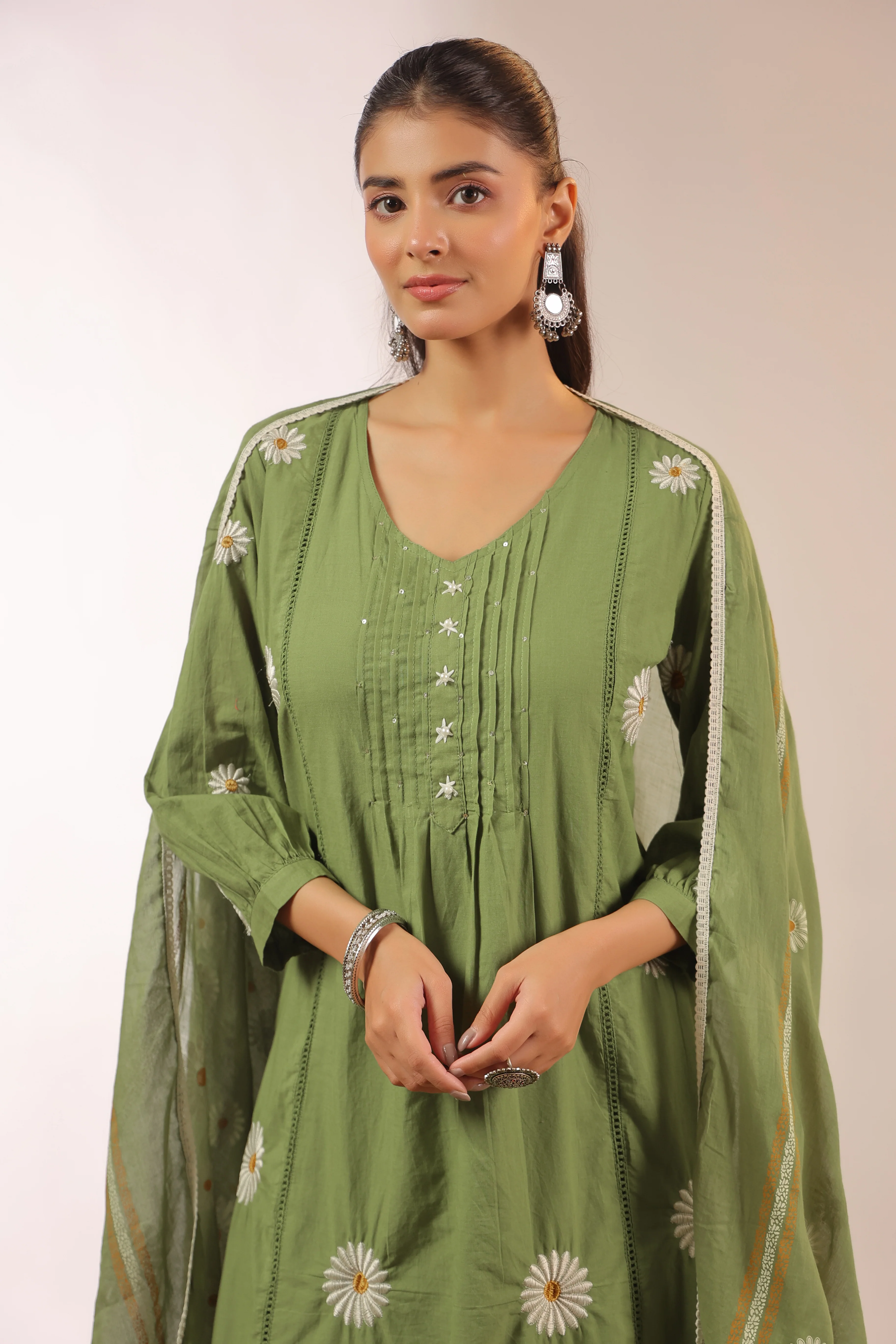 Eira Mul Cotton Embroidered A-line Pant Set - Image 17