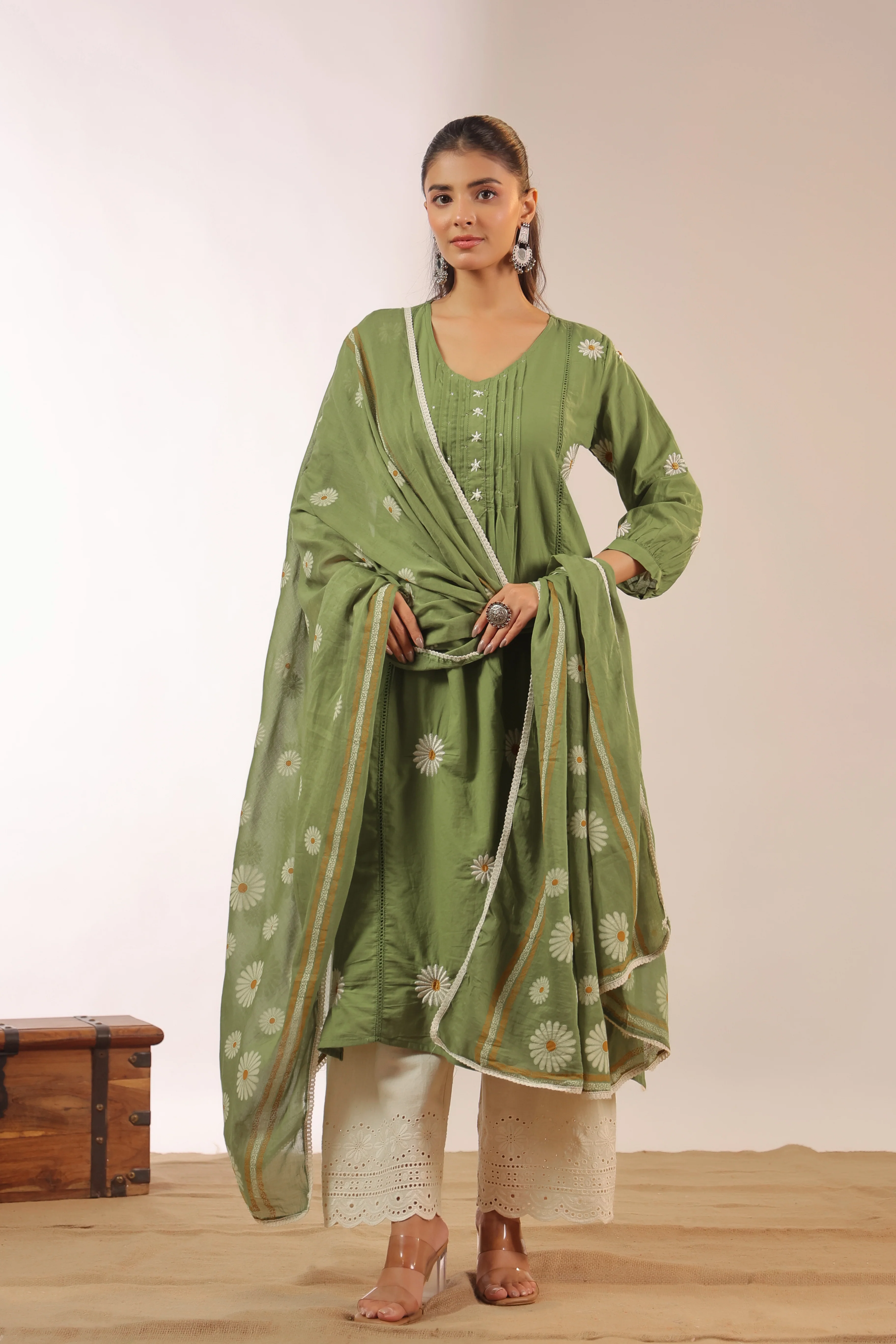 Eira Mul Cotton Embroidered A-line Pant Set - Image 2