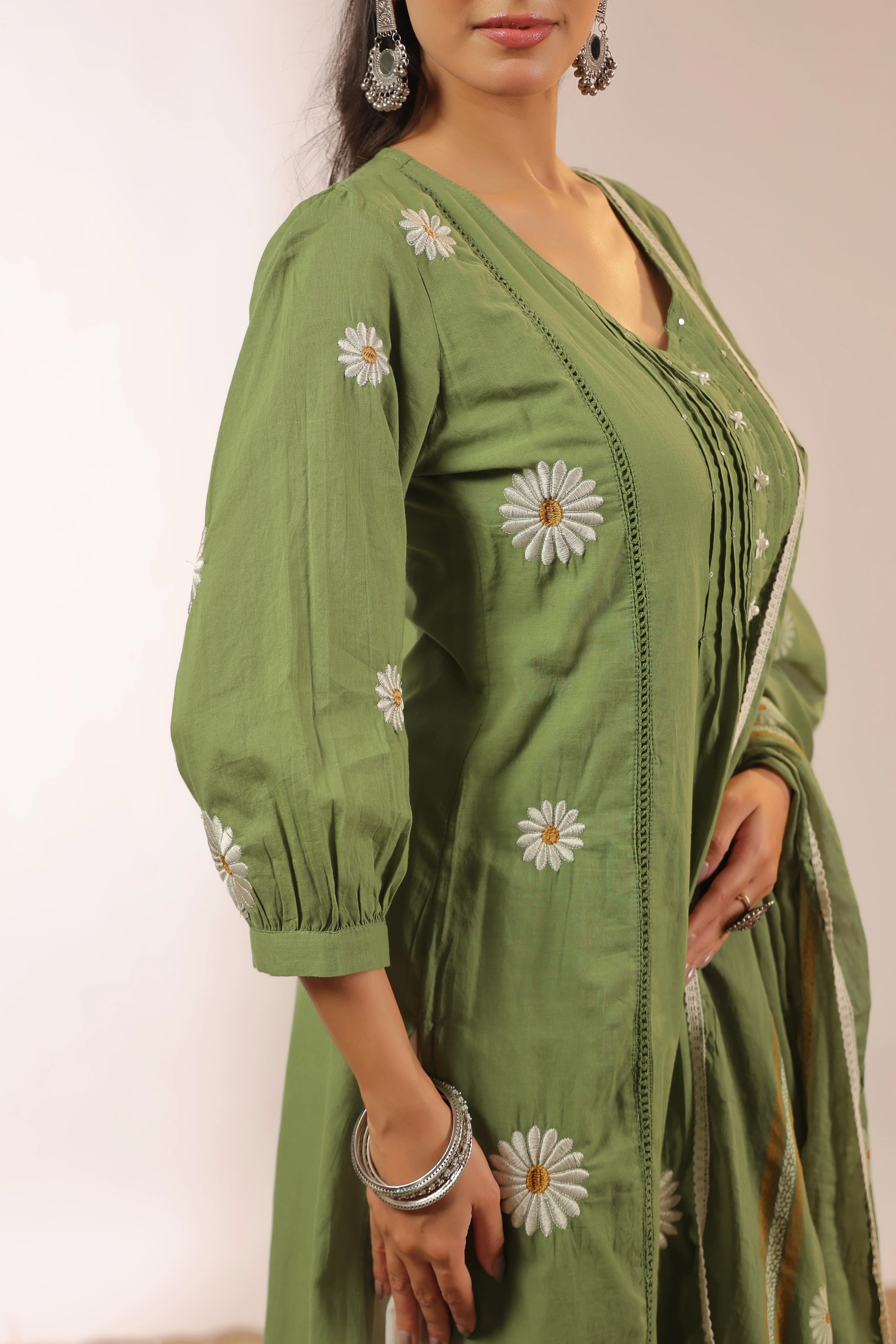 Eira Mul Cotton Embroidered A-line Pant Set - Image 7