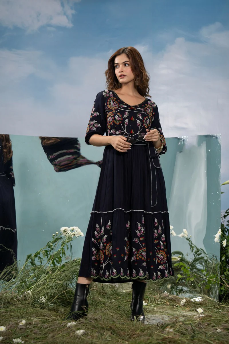 Elleza Cotton Embroidered Long Dress - Image 2