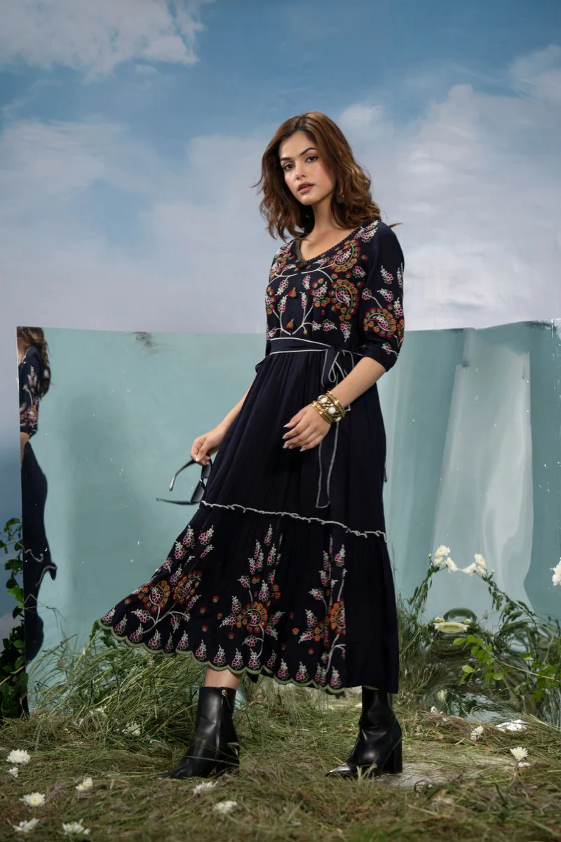 Elleza Cotton Embroidered Long Dress - Image 3