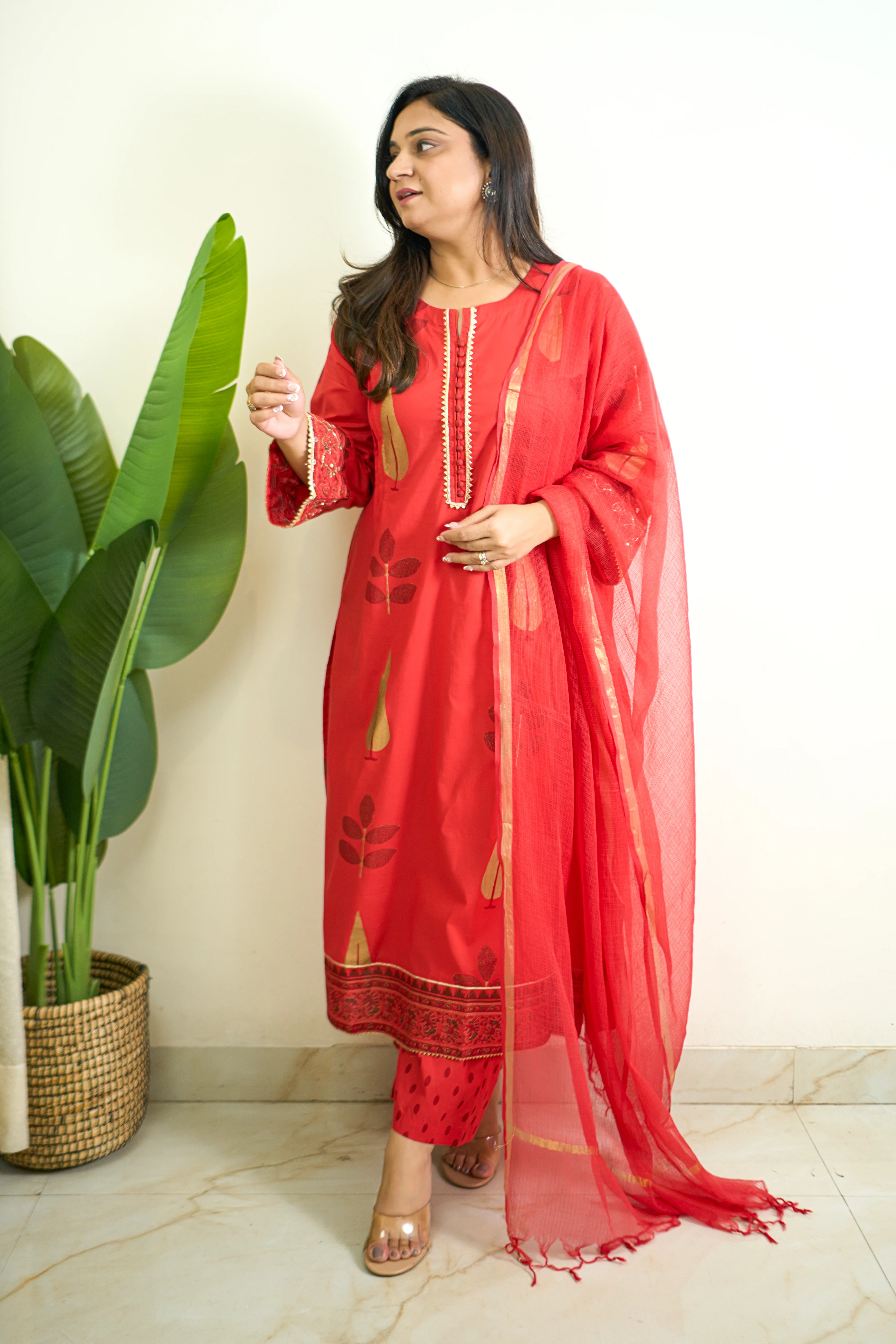 Erisha Cotton Handblock Embroidered Pant Set - Image 4