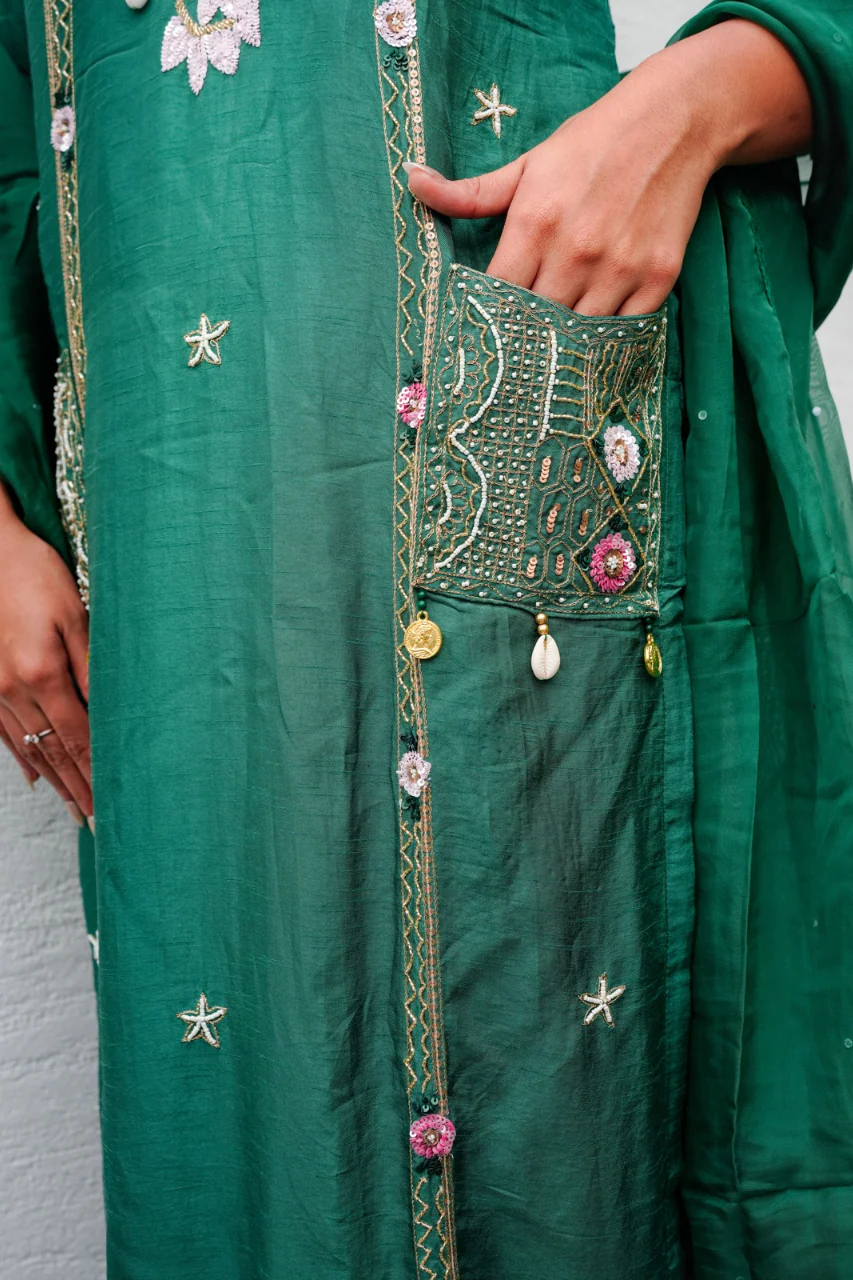 Faiza Silk Festive HandEmbroidered Pant Set - Image 3