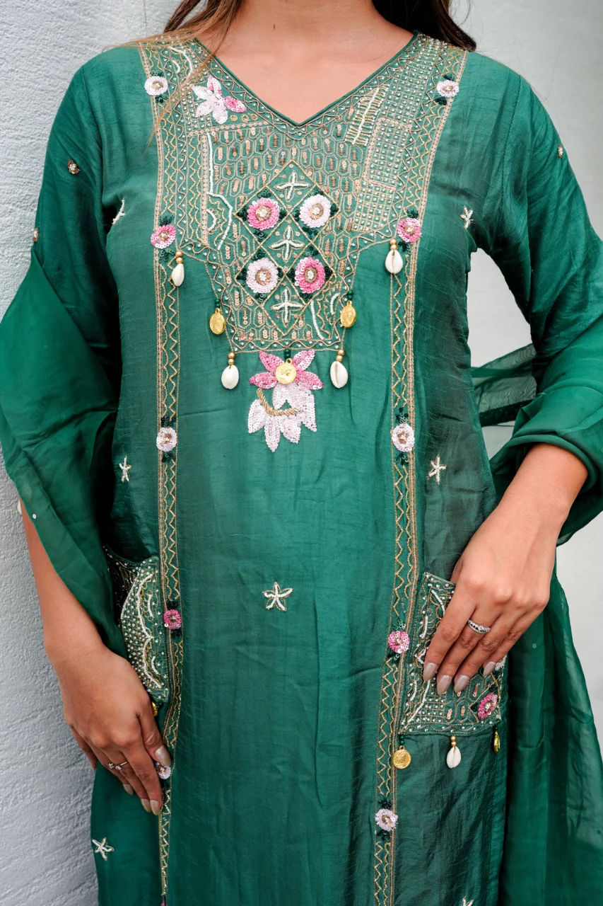 Faiza Silk Festive HandEmbroidered Pant Set - Image 4