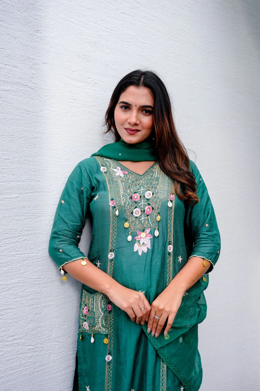 Faiza Silk Festive HandEmbroidered Pant Set - Image 5