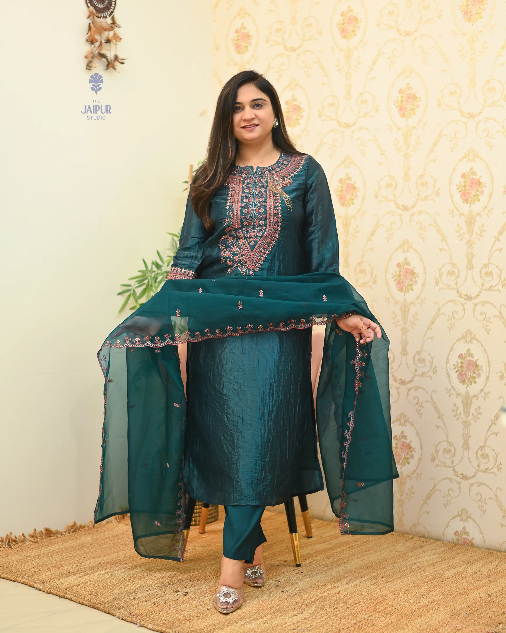 Festive special Silk Embroidered Pant Set