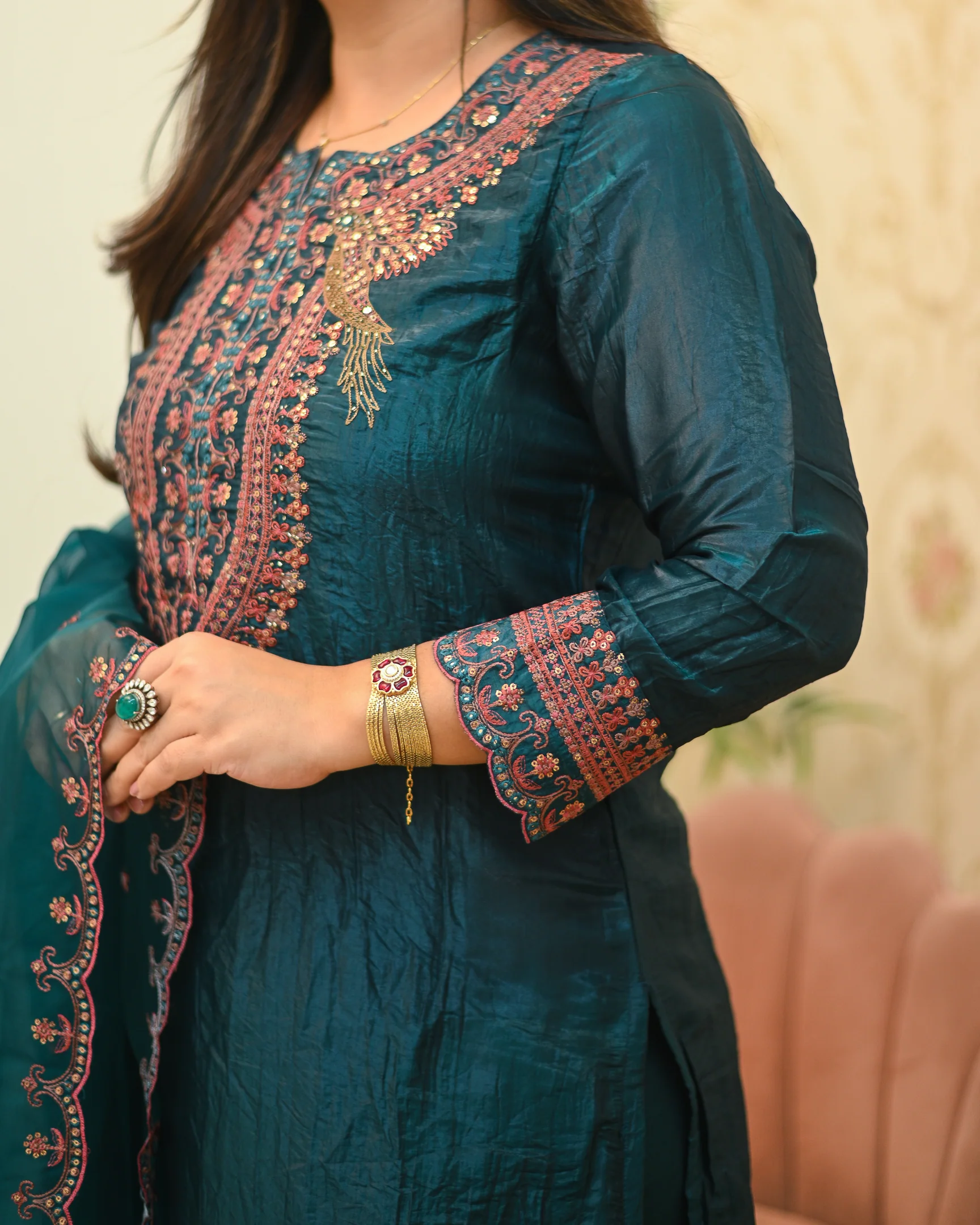 Festive special Silk Embroidered Pant Set - Image 6