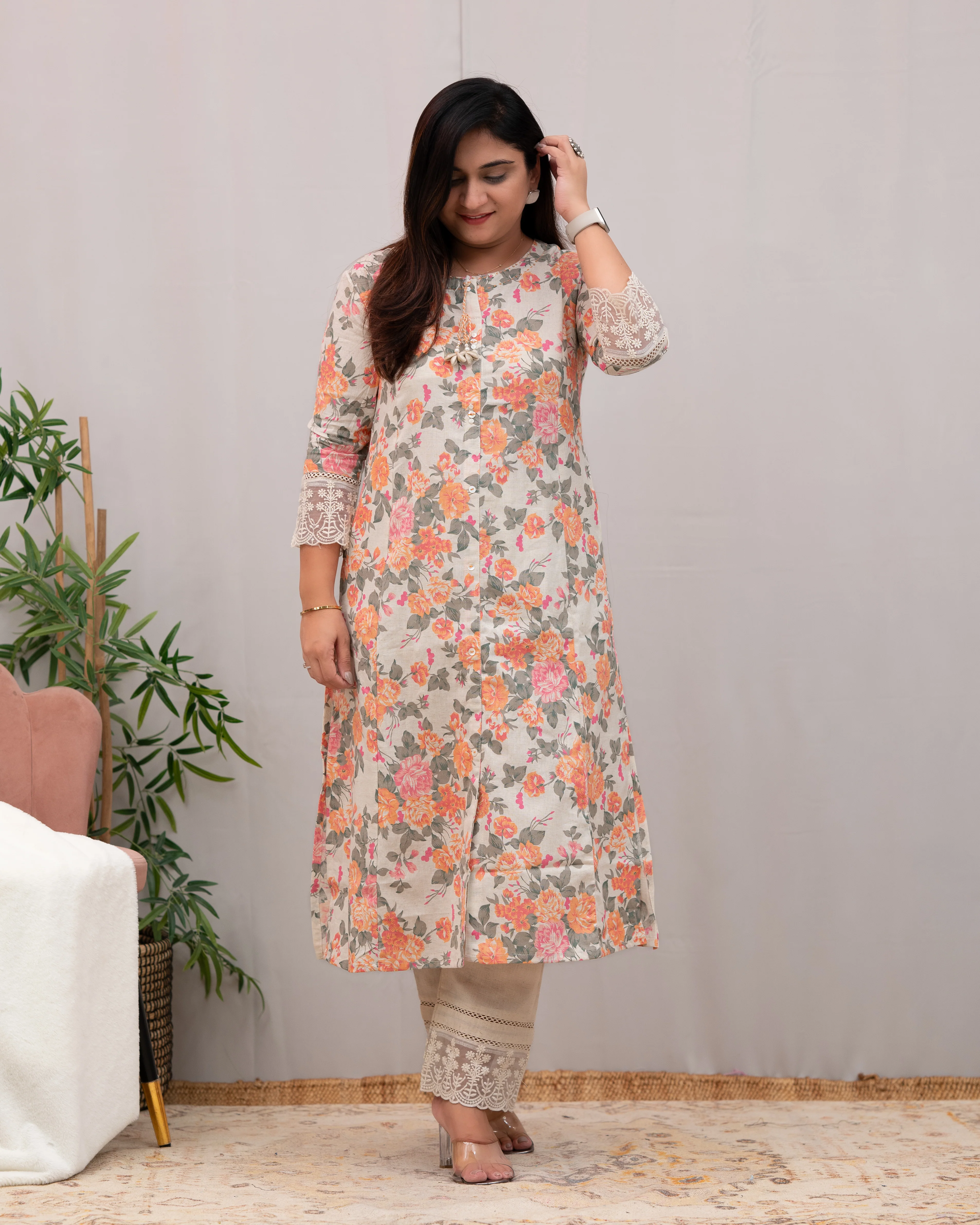 Fiza Floral Cotton A-line Pant Set - Image 5