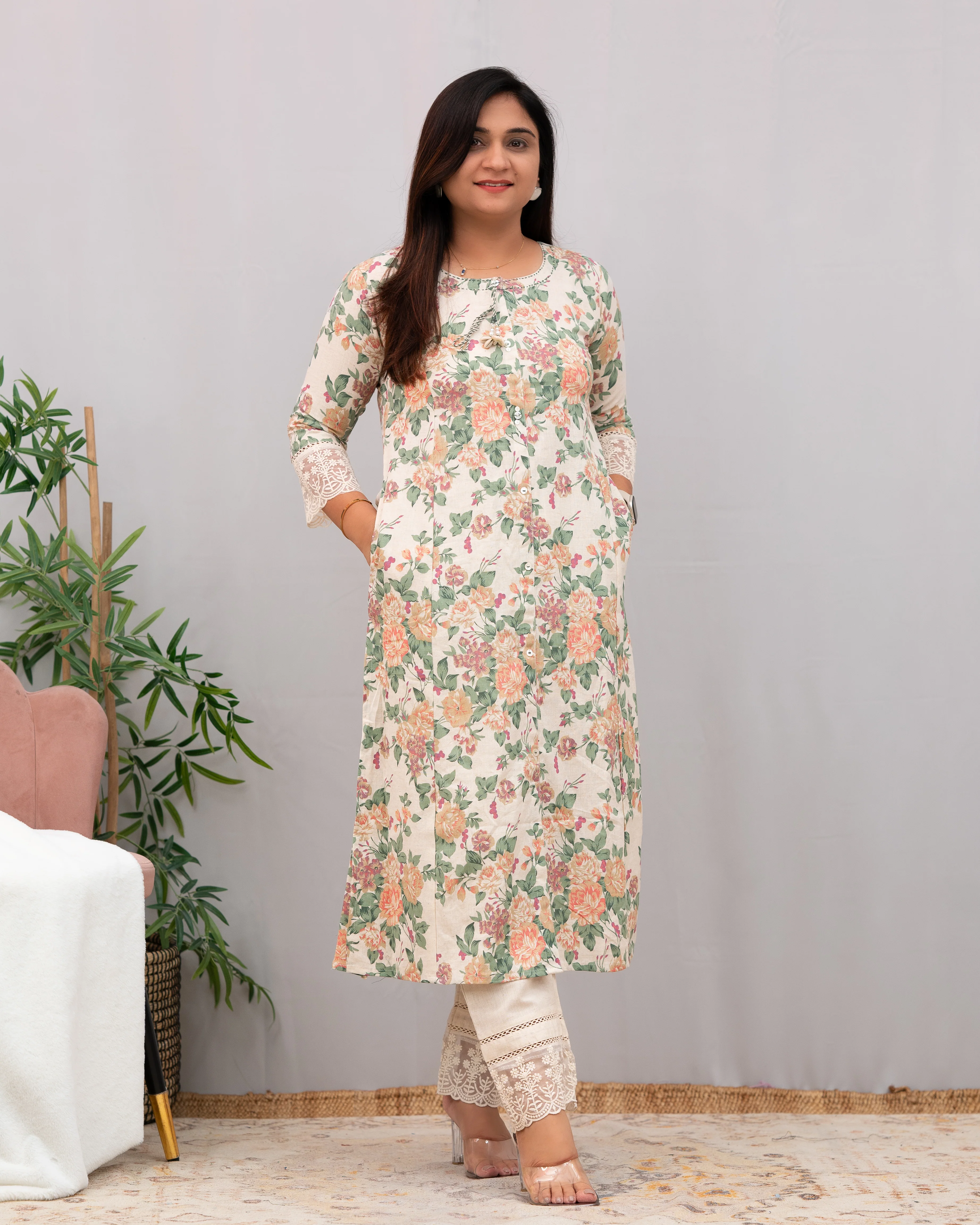 Fiza Floral Cotton A-line Pant Set - Image 6