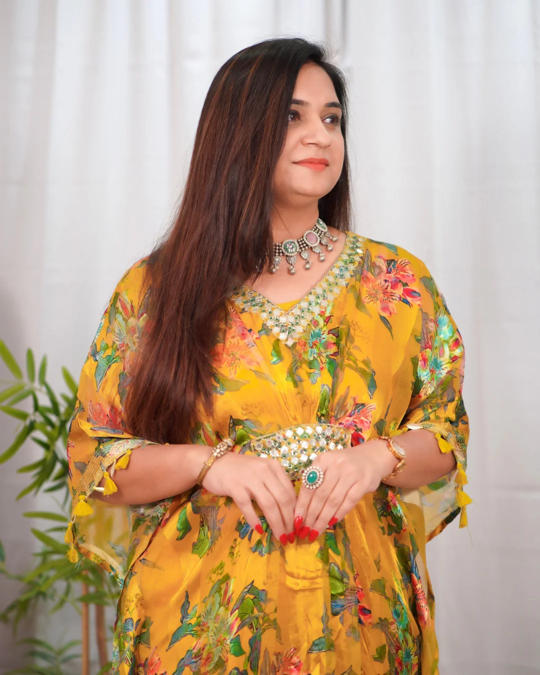Floral Chiffon Kaftaan Pant Set - Image 3