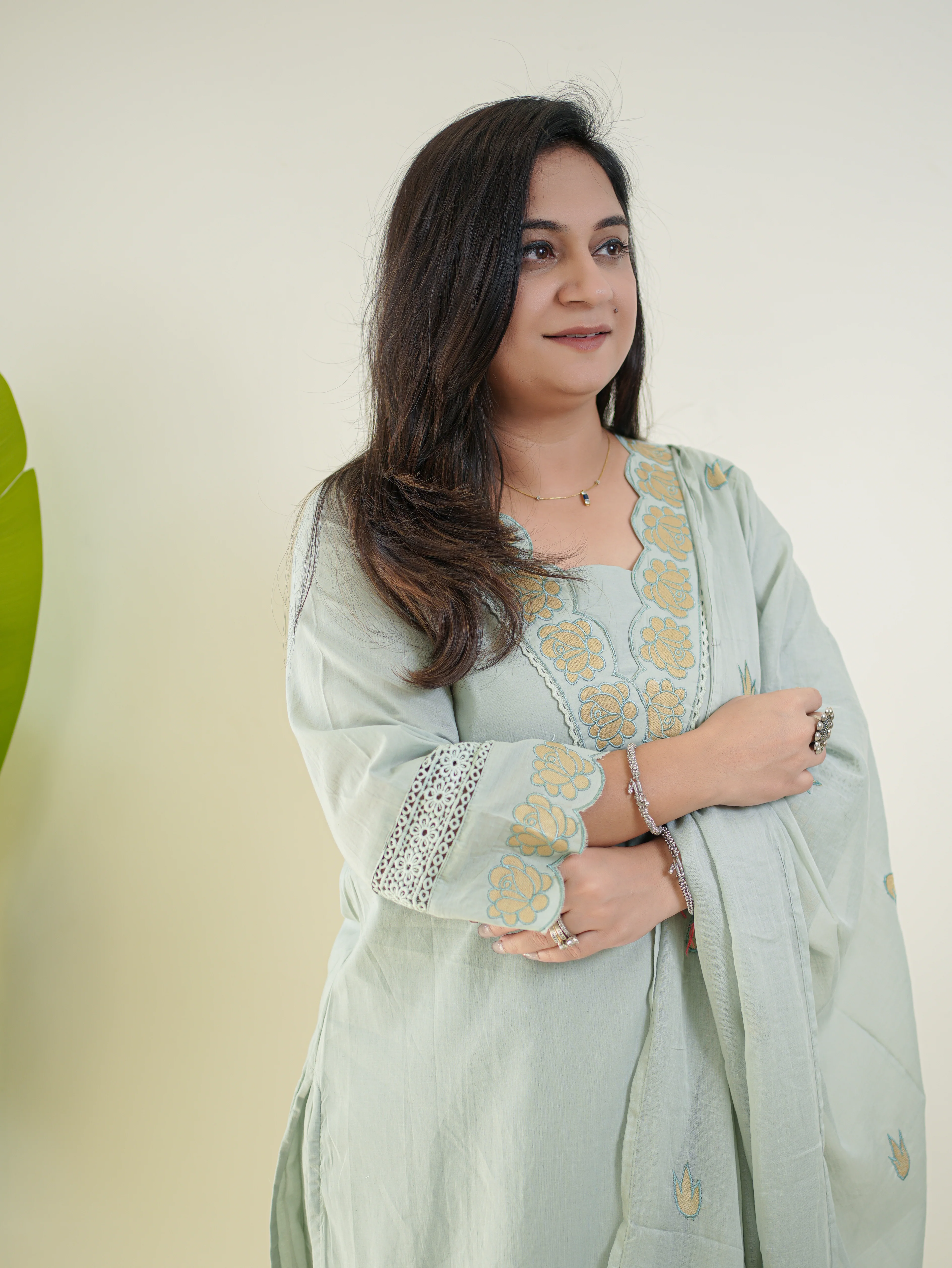 Gazal Pastel Blue Premium Cotton Embroidered Pant Set - Image 6