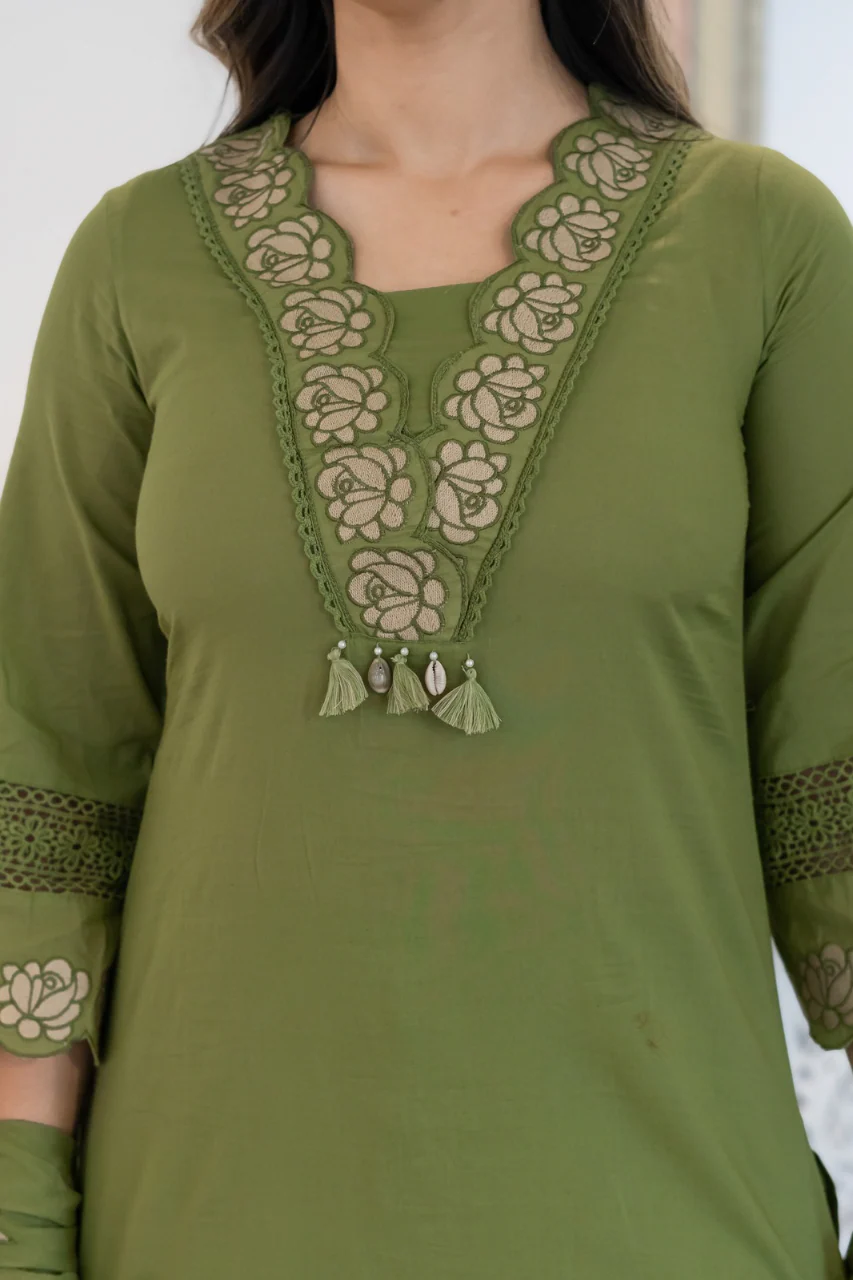 Gazal Green Premium Cotton Embroidered Pant set - Image 16