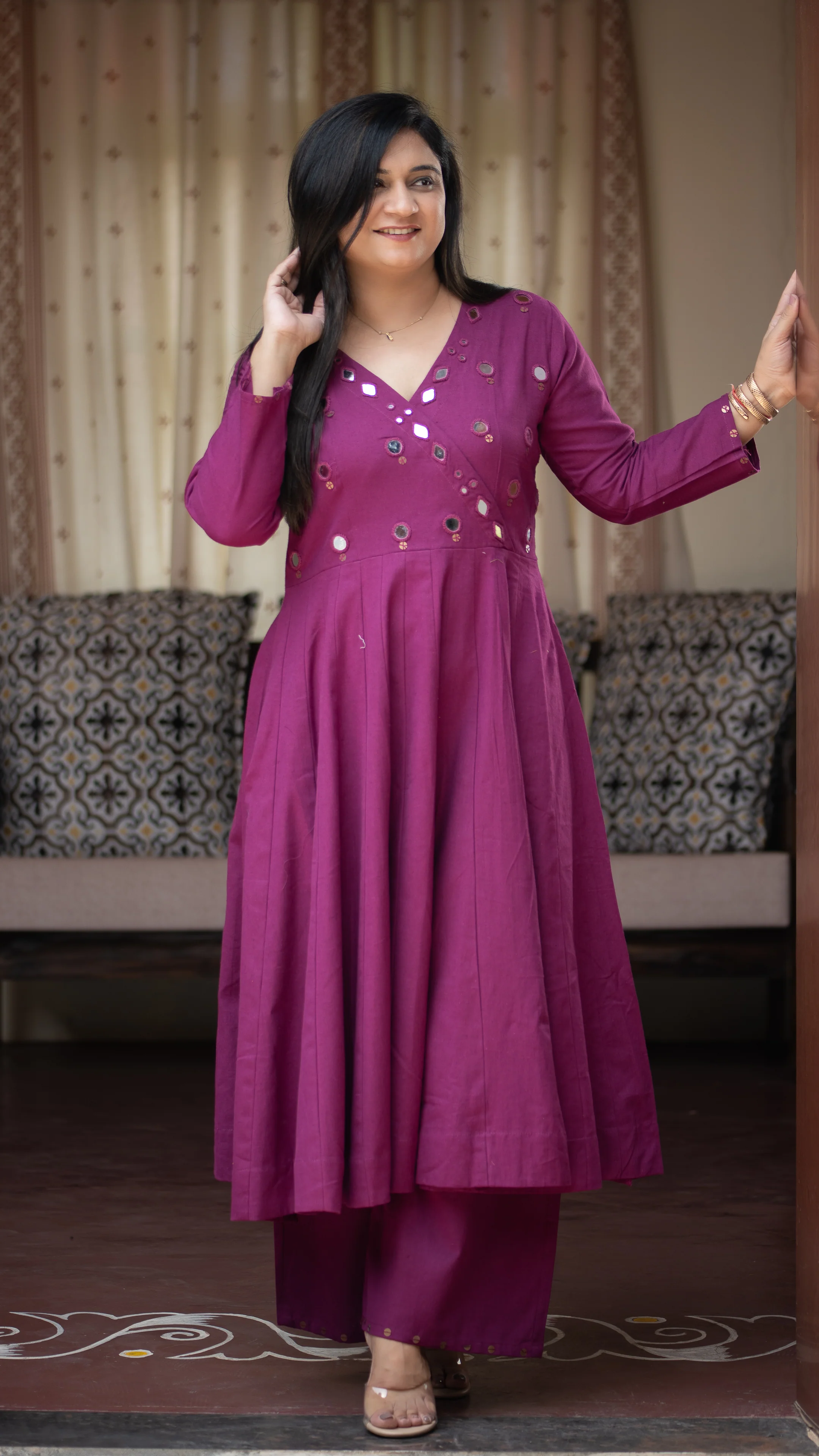 Giva Cotton Mirror Embroidered Plazo Set