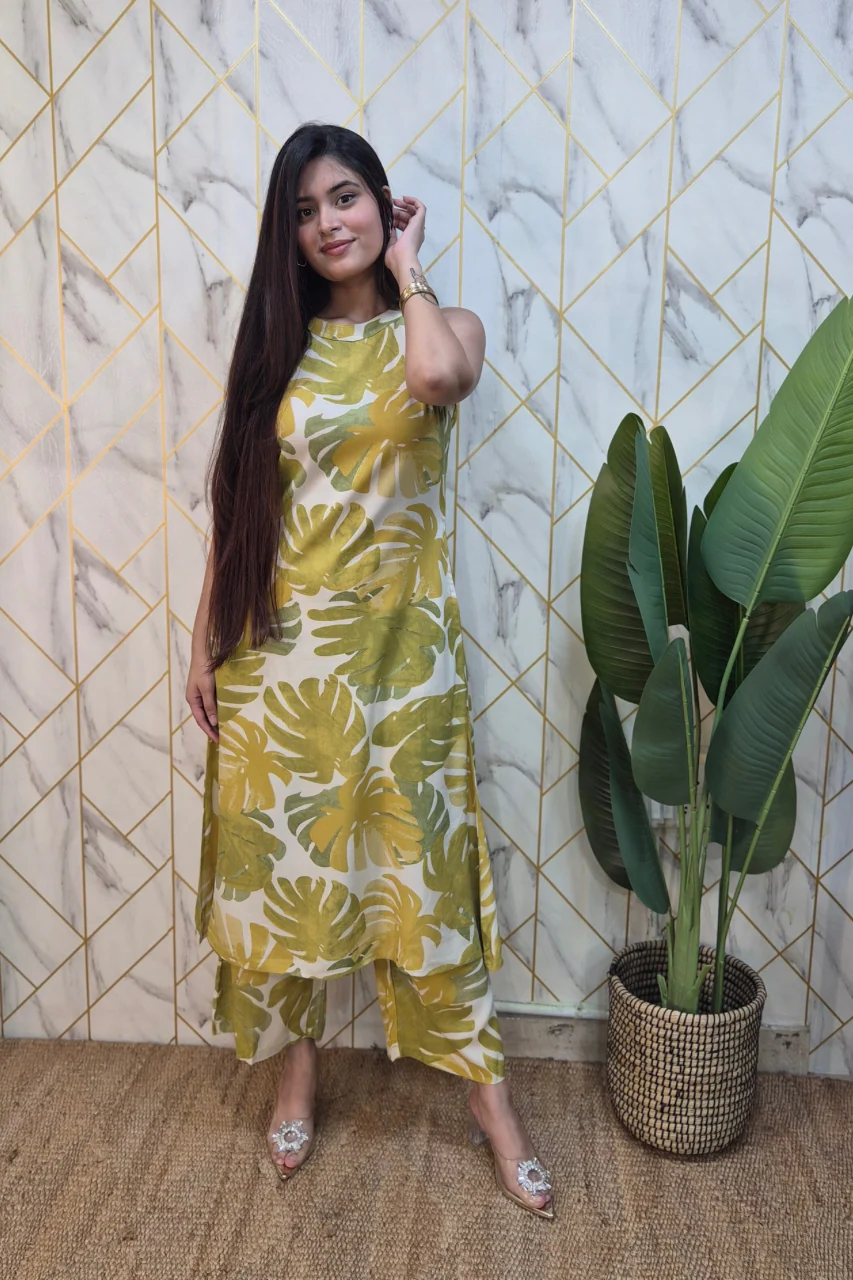 Green Rayon Floral A-line Coord Set - Image 3