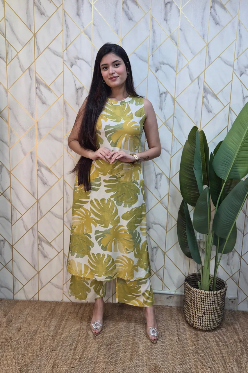 Green Rayon Floral A-line Coord Set - Image 4