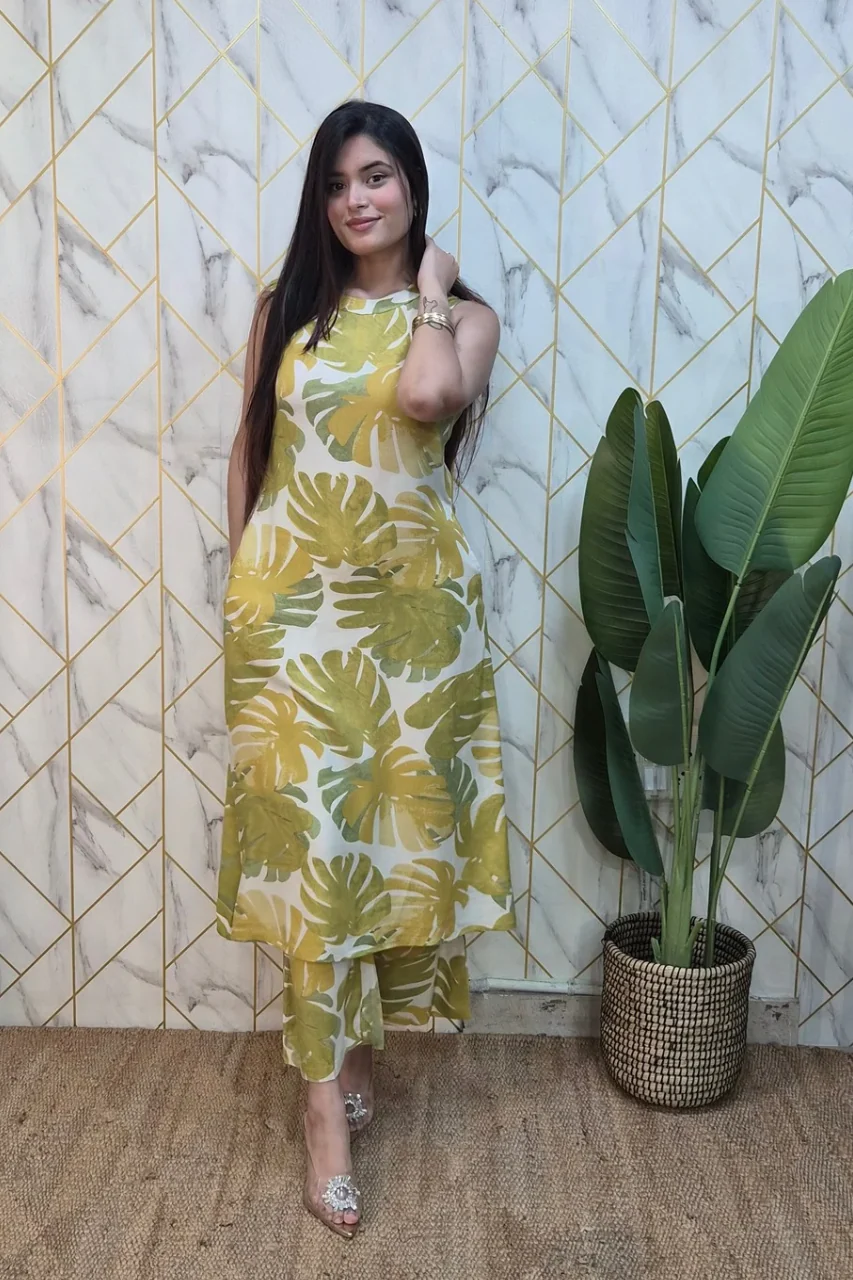 Green Rayon Floral A-line Coord Set - Image 6