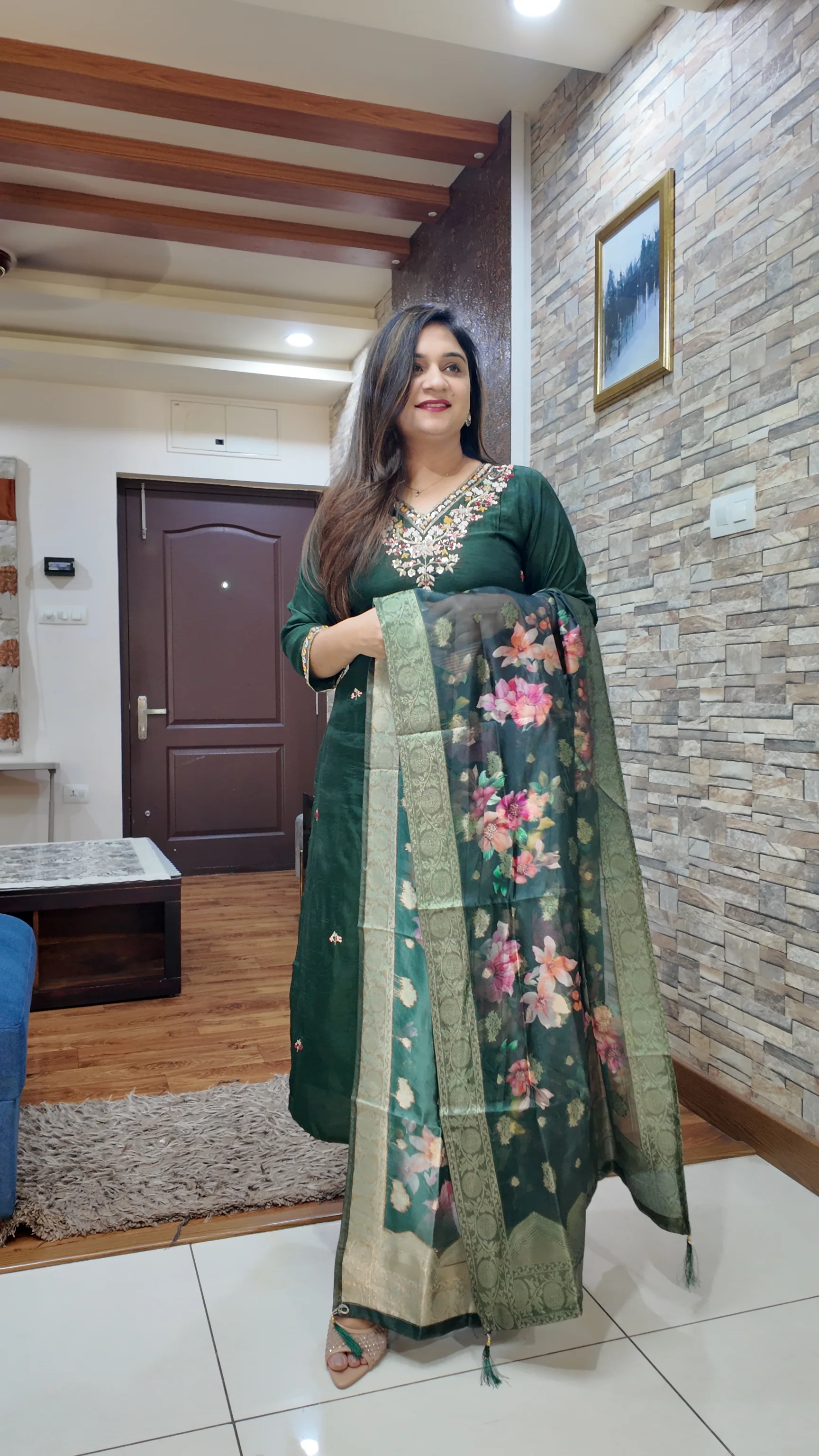 Green Silk Hand embroidered Pant Set - Image 8