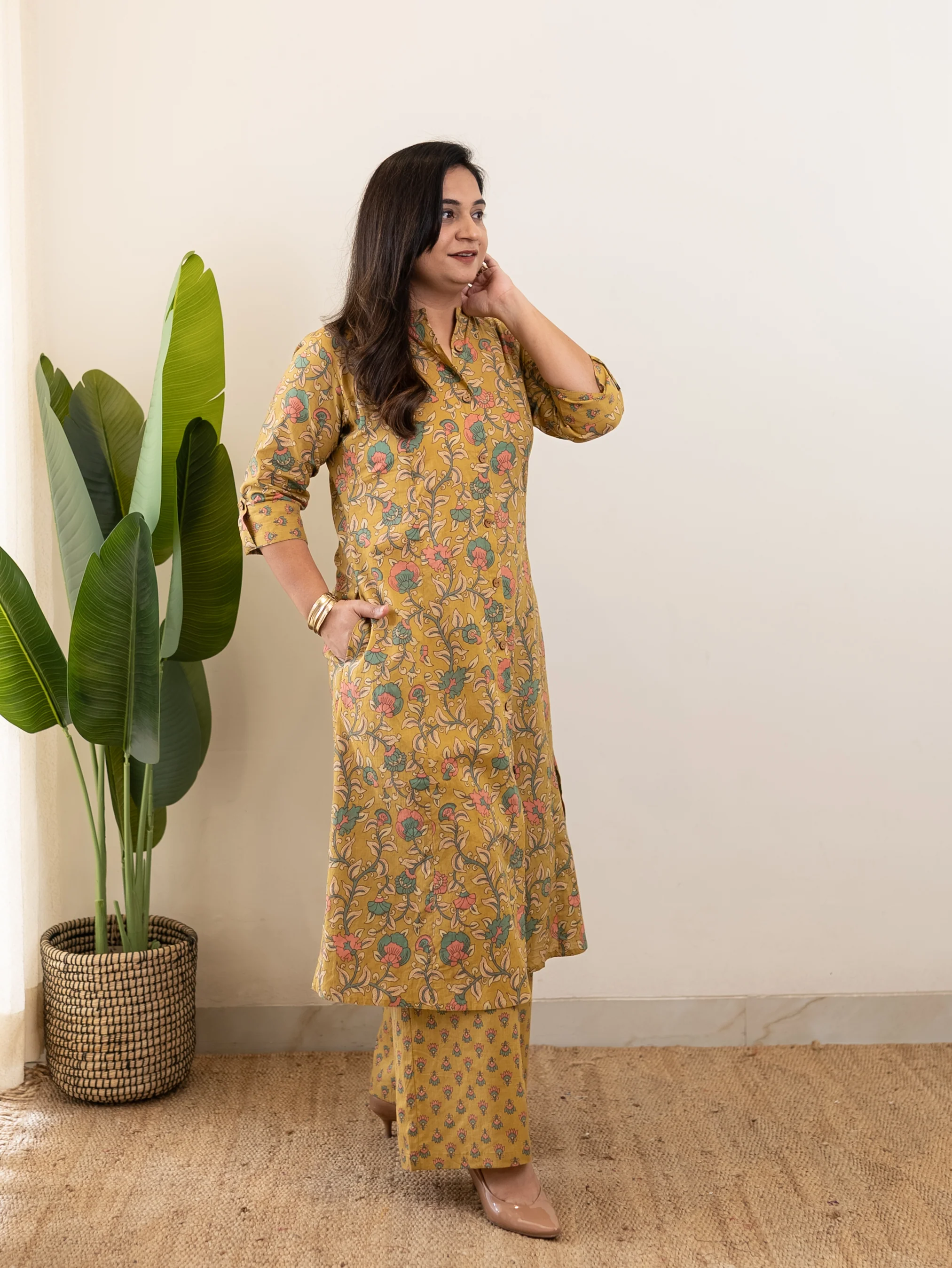 Gul Mustard Floral A-line Cotton Coord Set - Image 3