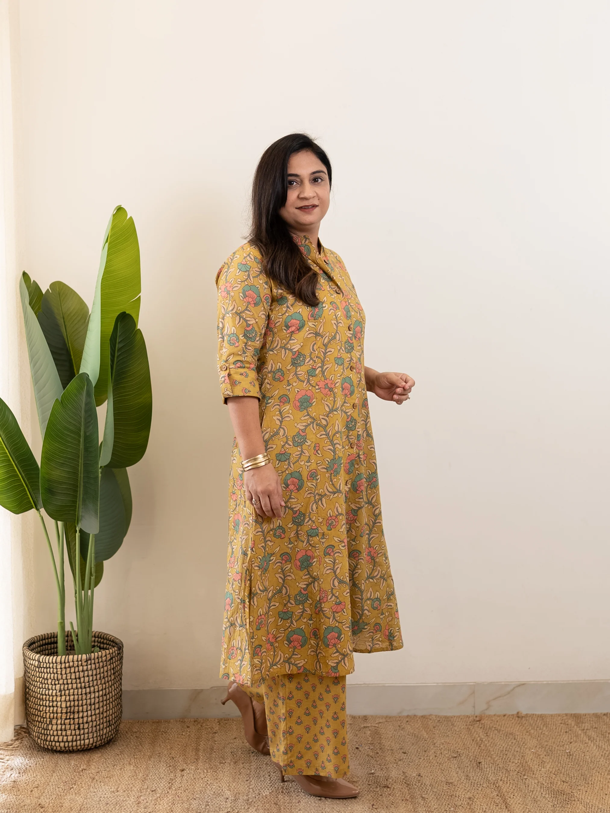 Gul Mustard Floral A-line Cotton Coord Set - Image 4