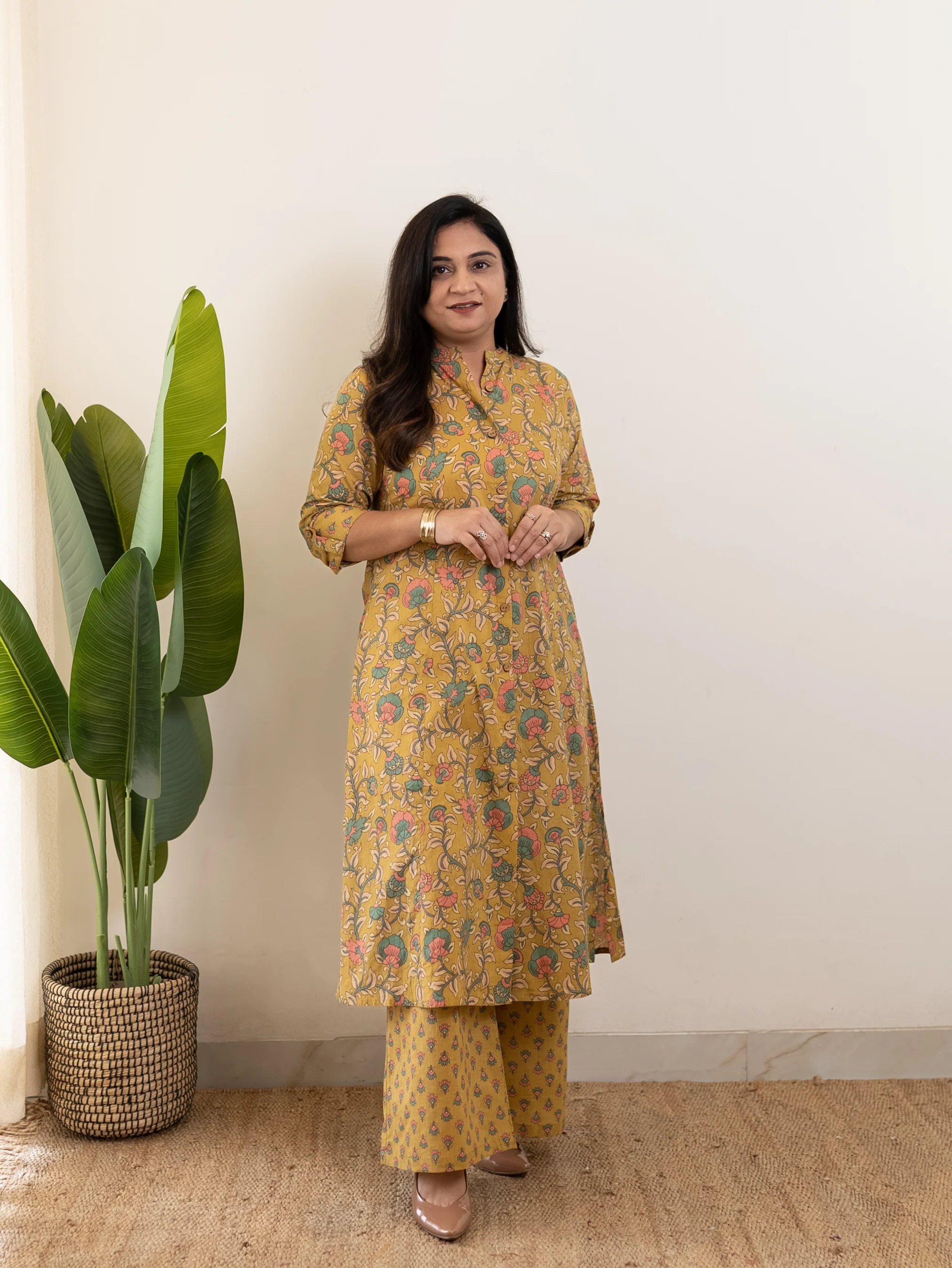 Gul Mustard Floral A-line Cotton Coord Set - Image 5