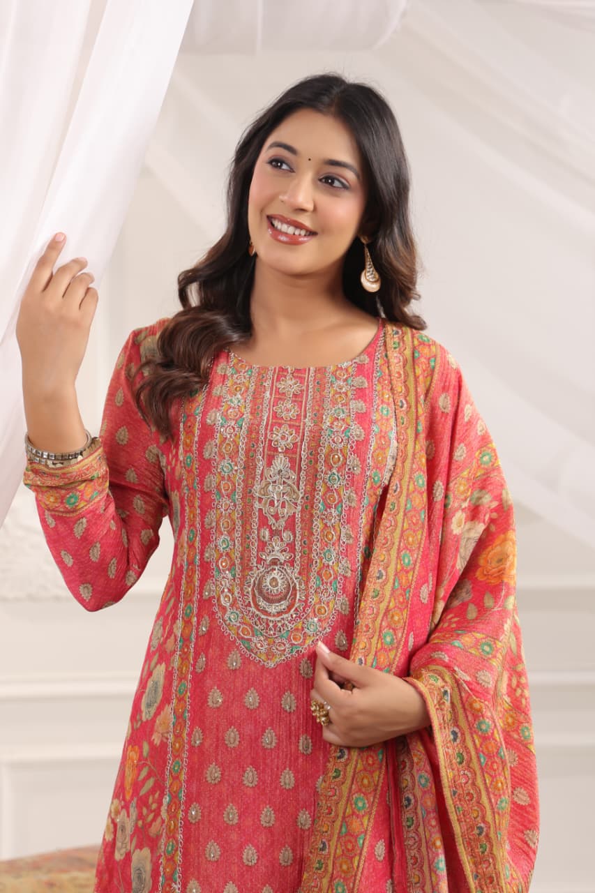 Haiza Asymmetric Shimmer Tissue Embroidered Pant Set - Image 5