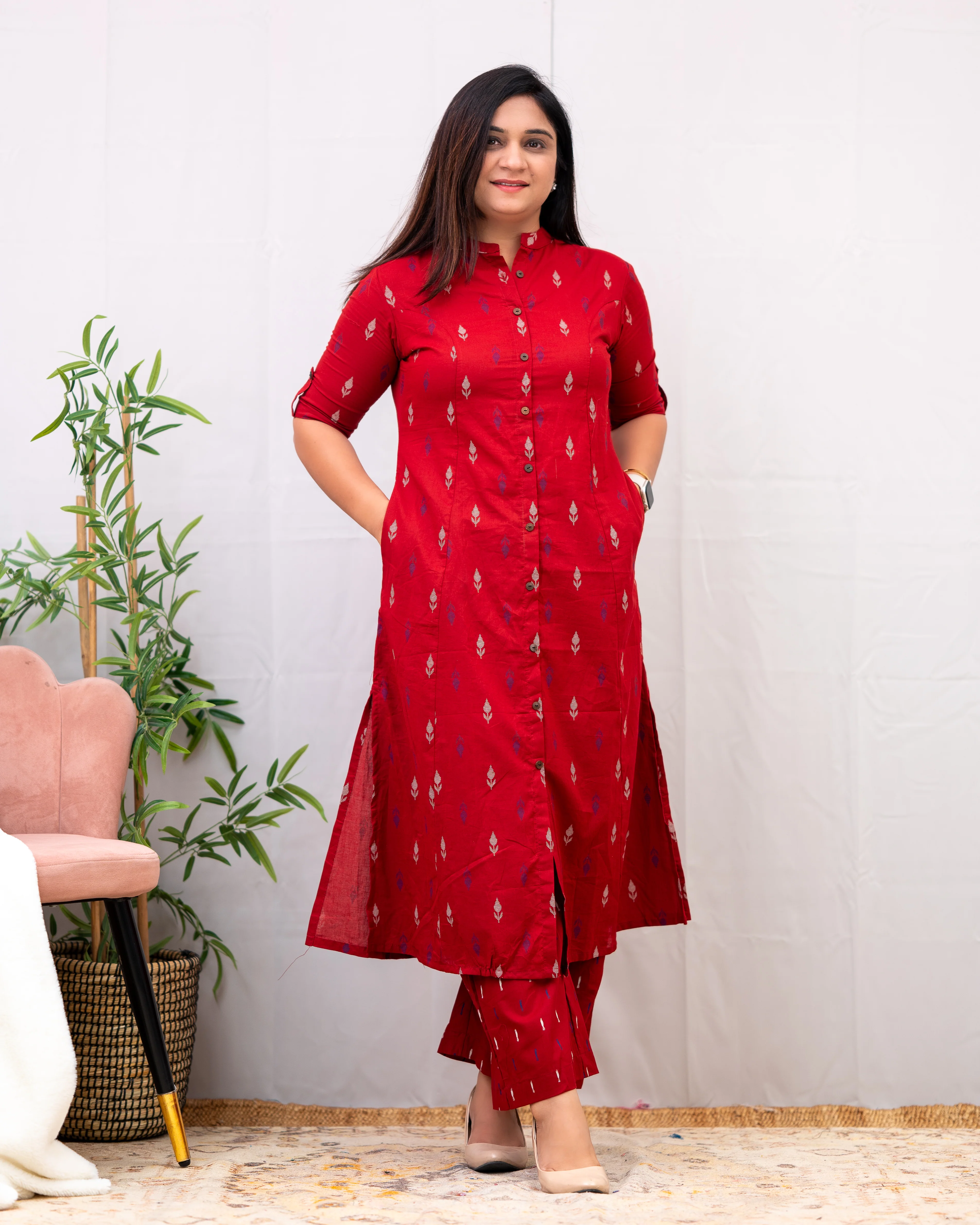 Ikkat Cotton A-line Casual Coord Set - Image 10