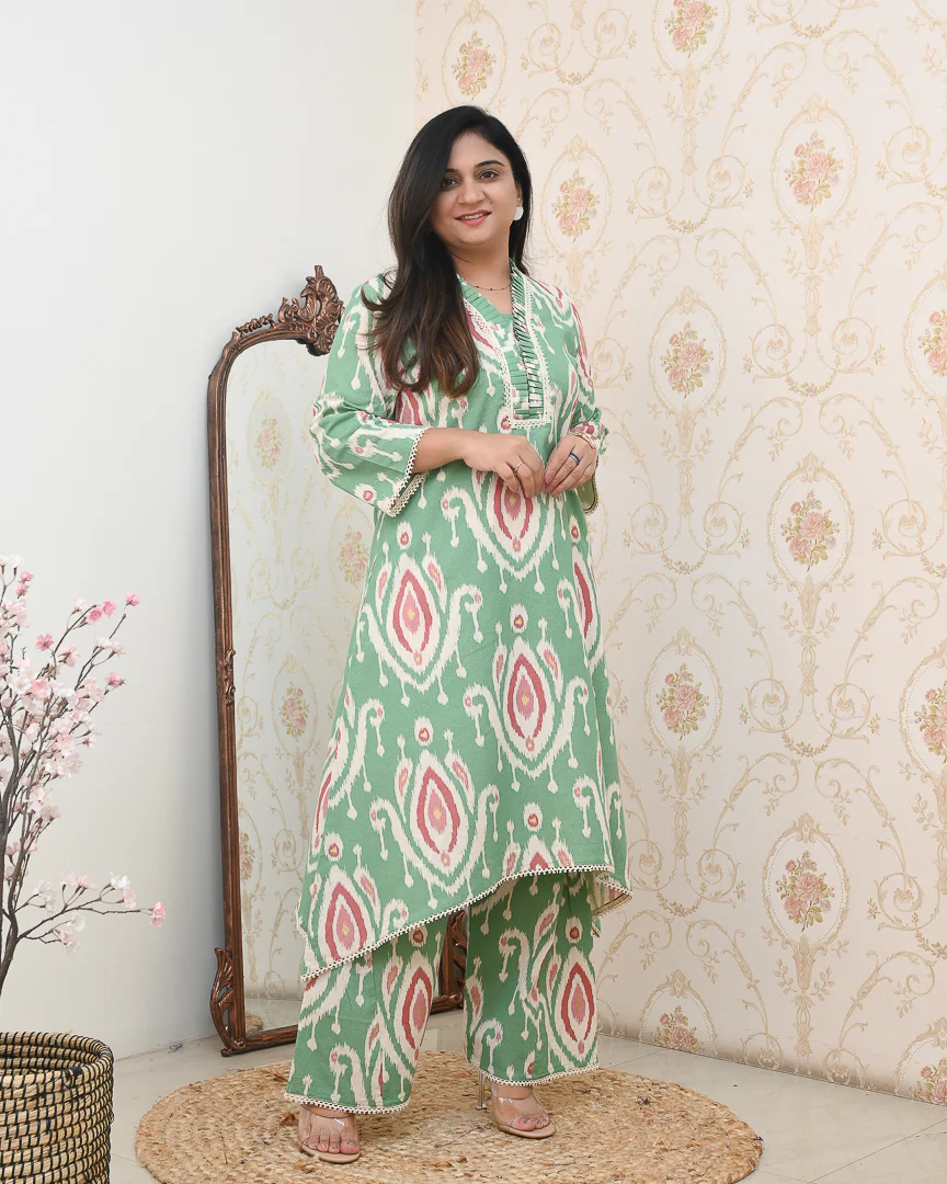 Ikkat Cotton Asymmetric A-line Casual Coord Set - Image 10
