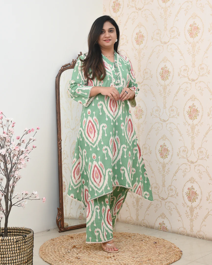 Ikkat Cotton Asymmetric A-line Casual Coord Set - Image 11