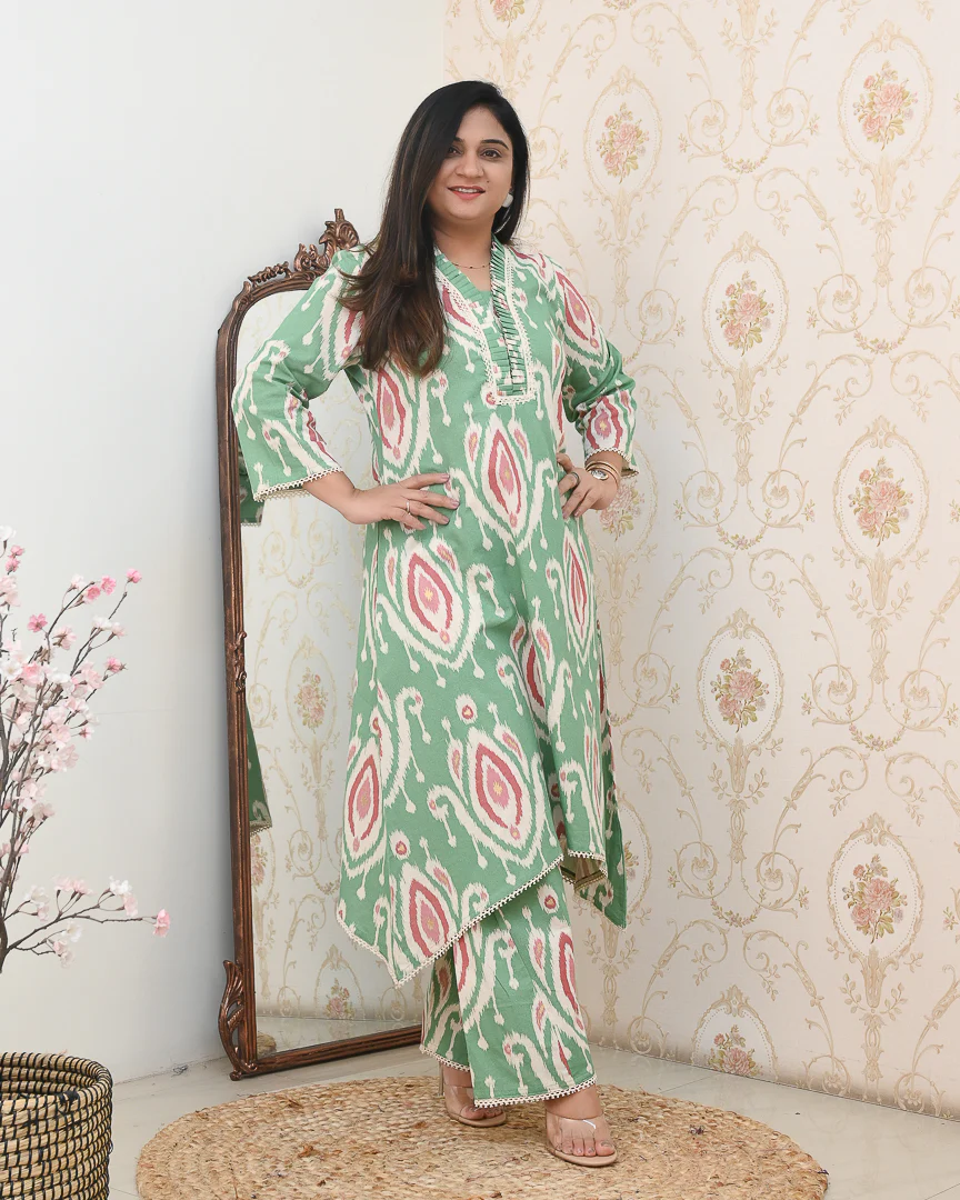 Ikkat Cotton Asymmetric A-line Casual Coord Set - Image 12