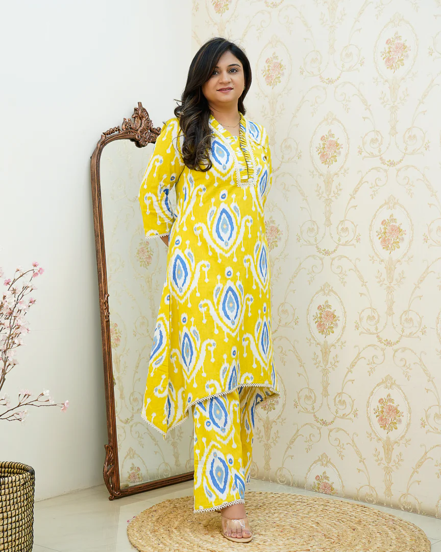 Ikkat Cotton Asymmetric A-line Casual Coord Set - Image 14