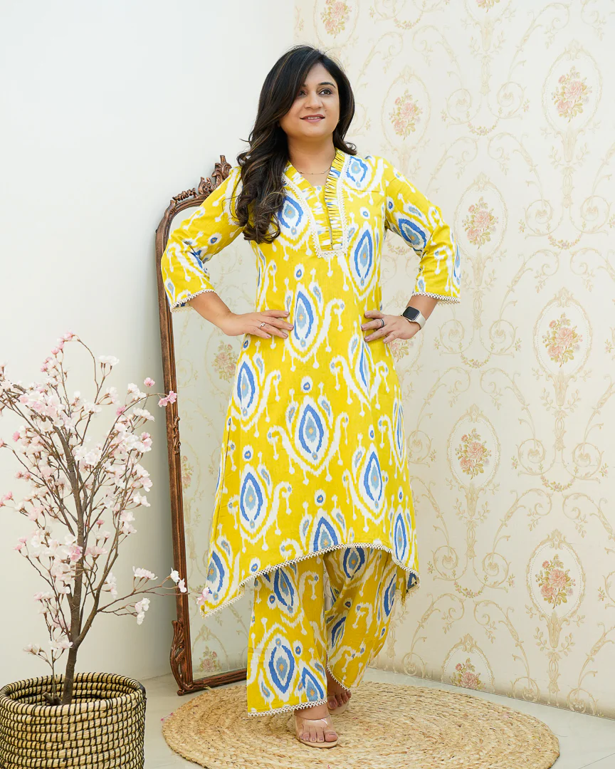 Ikkat Cotton Asymmetric A-line Casual Coord Set - Image 16