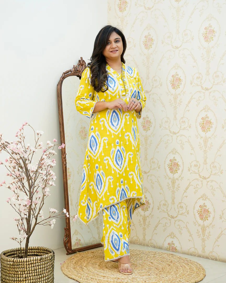 Ikkat Cotton Asymmetric A-line Casual Coord Set - Image 17