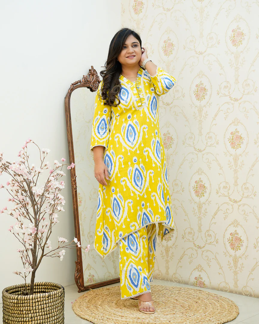 Ikkat Cotton Asymmetric A-line Casual Coord Set - Image 18