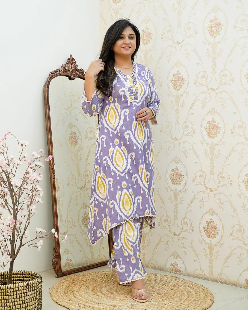 Ikkat Cotton Asymmetric A-line Casual Coord Set - Image 19