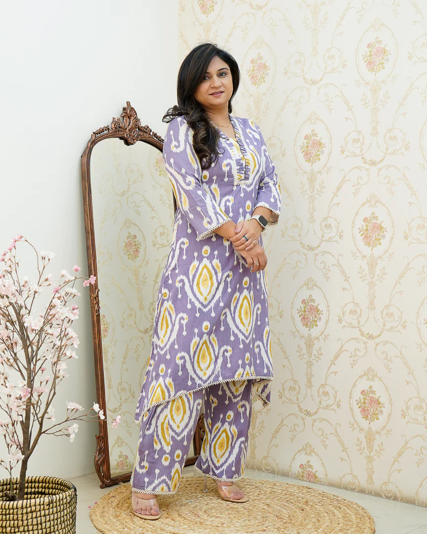 Ikkat Cotton Asymmetric A-line Casual Coord Set - Image 20