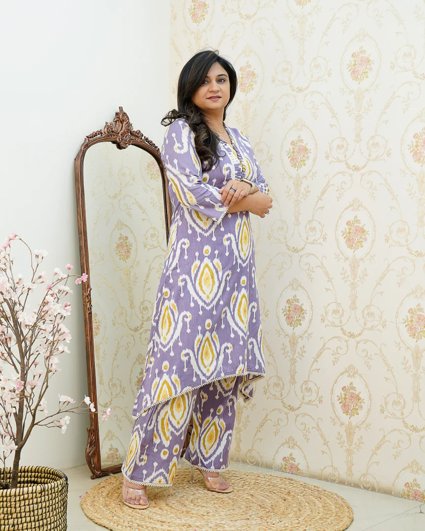 Ikkat Cotton Asymmetric A-line Casual Coord Set - Image 21