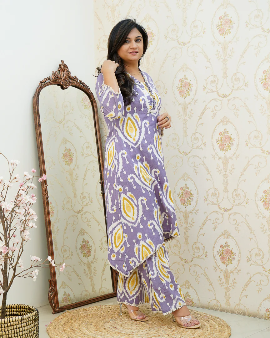 Ikkat Cotton Asymmetric A-line Casual Coord Set - Image 22