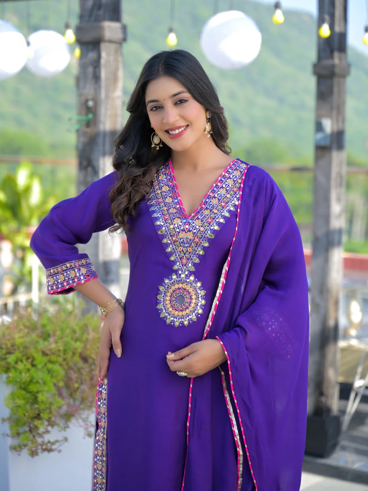Illiana Mul Chanderi Embroidered Plazo Set - Image 3
